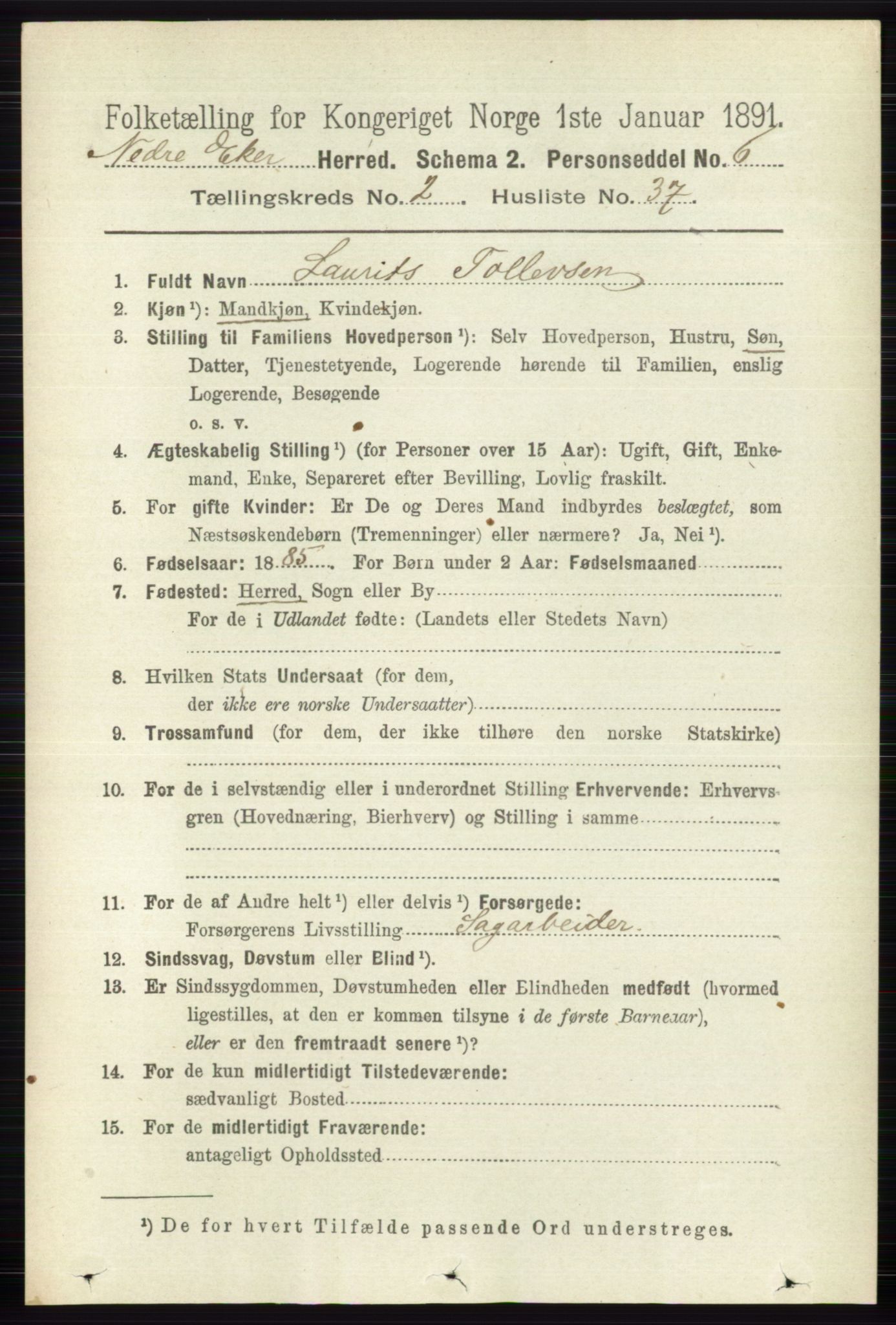 RA, 1891 census for 0625 Nedre Eiker, 1891, p. 749