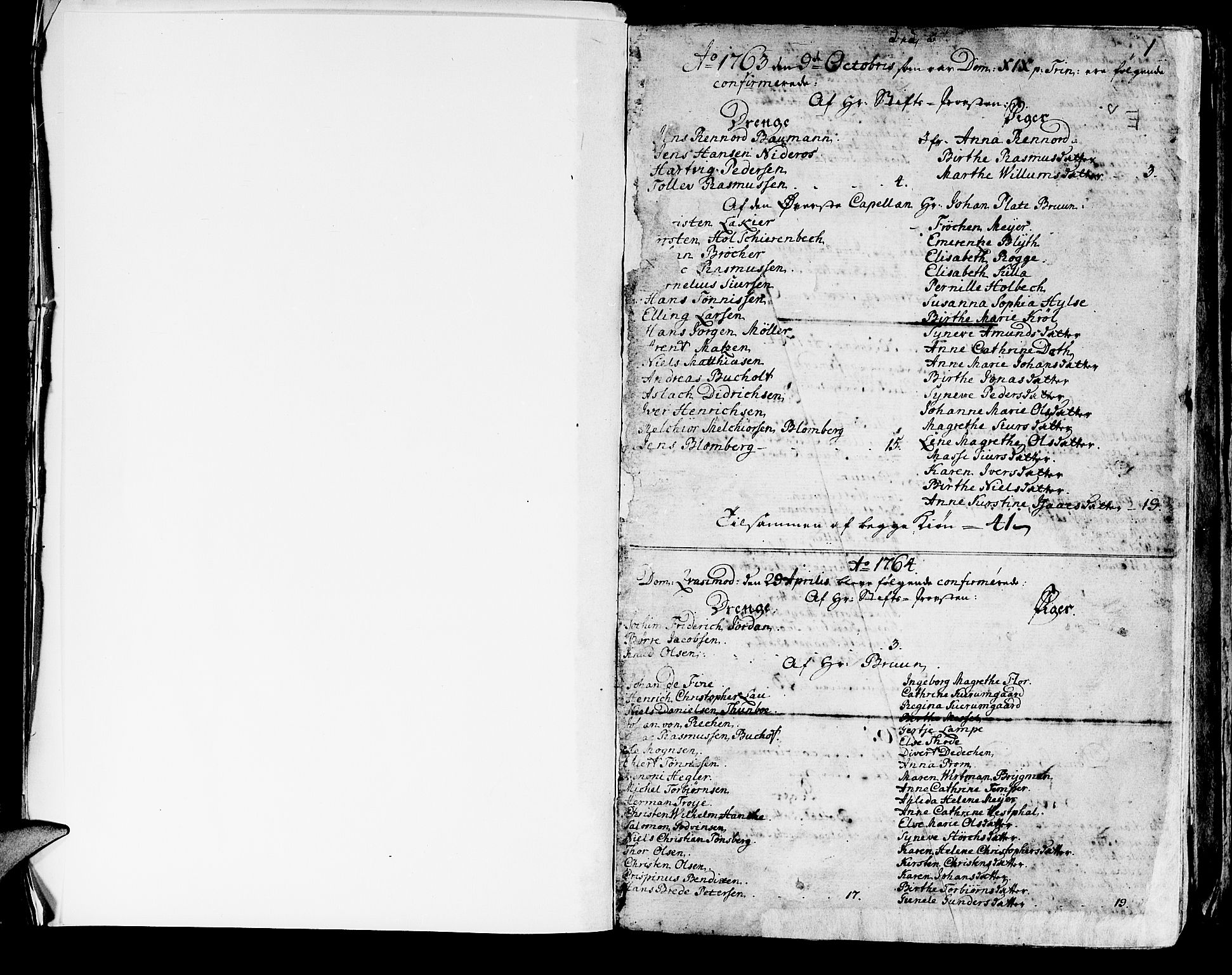 Domkirken sokneprestembete, AV/SAB-A-74801/H/Haa/L0004: Parish register (official) no. A 4, 1763-1820, p. 1