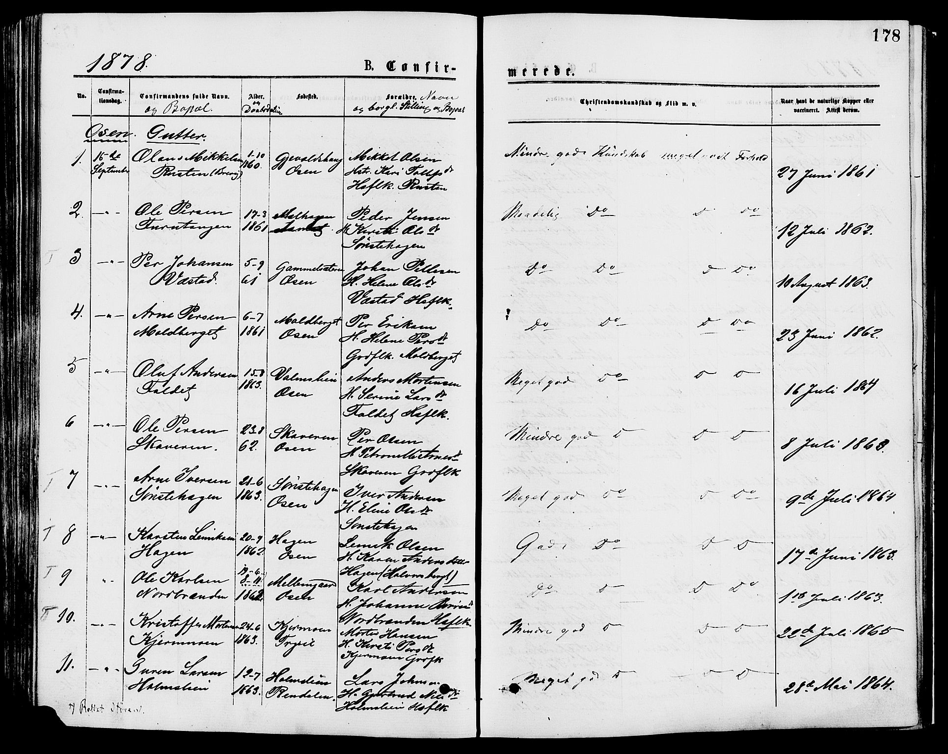 Trysil prestekontor, SAH/PREST-046/H/Ha/Haa/L0007: Parish register (official) no. 7, 1874-1880, p. 178