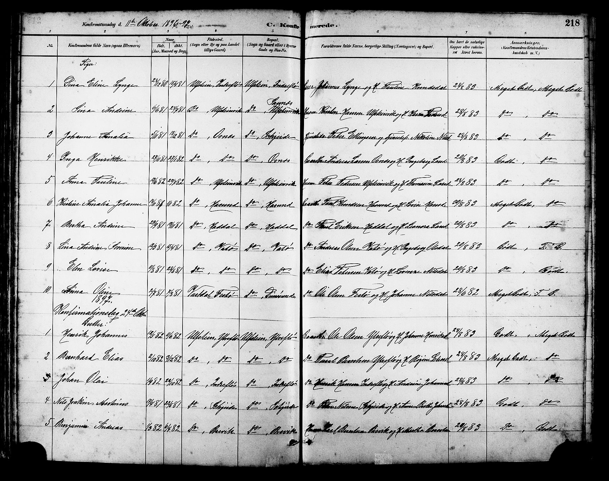 Ministerialprotokoller, klokkerbøker og fødselsregistre - Møre og Romsdal, AV/SAT-A-1454/509/L0112: Parish register (copy) no. 509C02, 1883-1922, p. 218