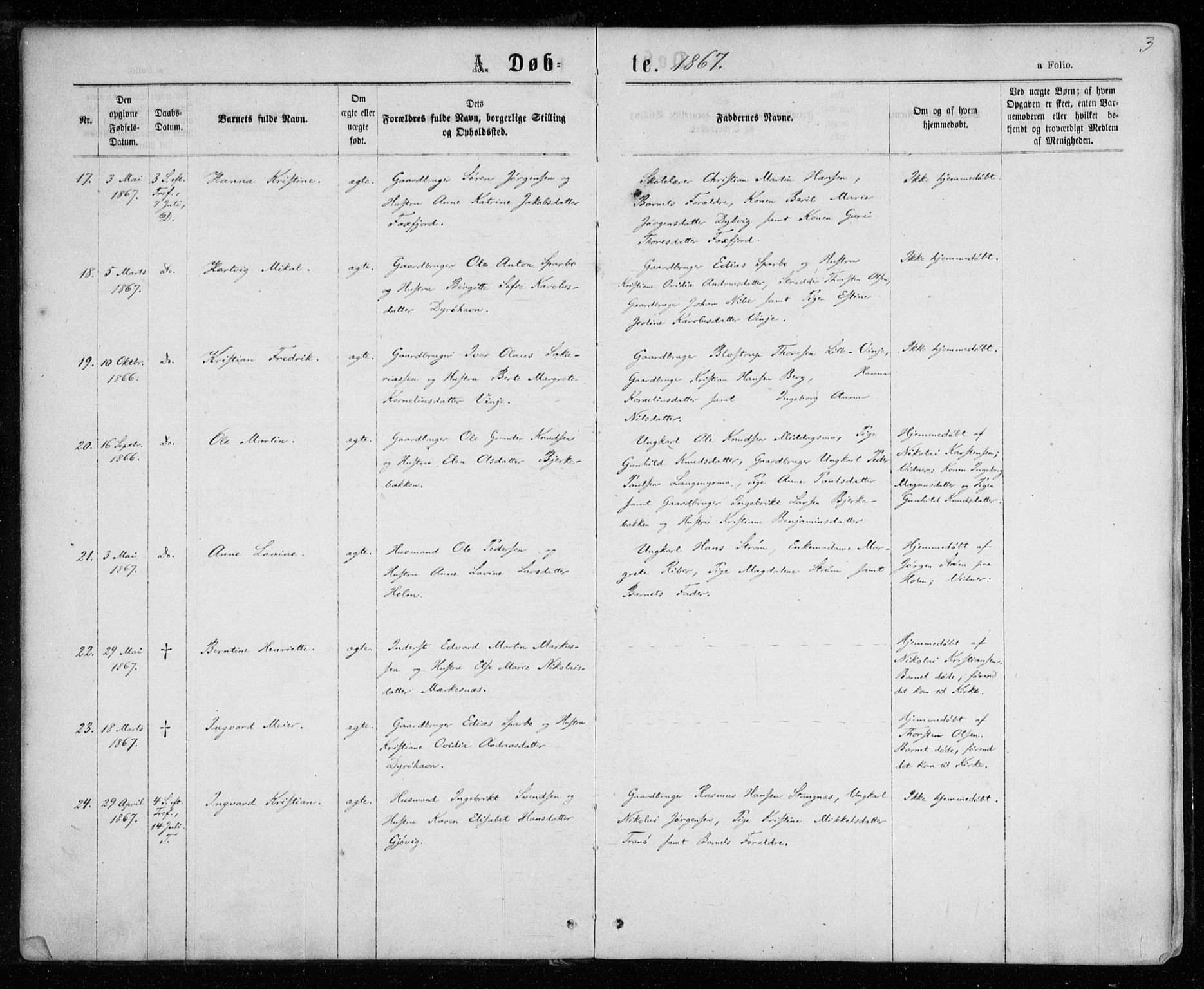 Tranøy sokneprestkontor, AV/SATØ-S-1313/I/Ia/Iaa/L0008kirke: Parish register (official) no. 8, 1867-1877, p. 3