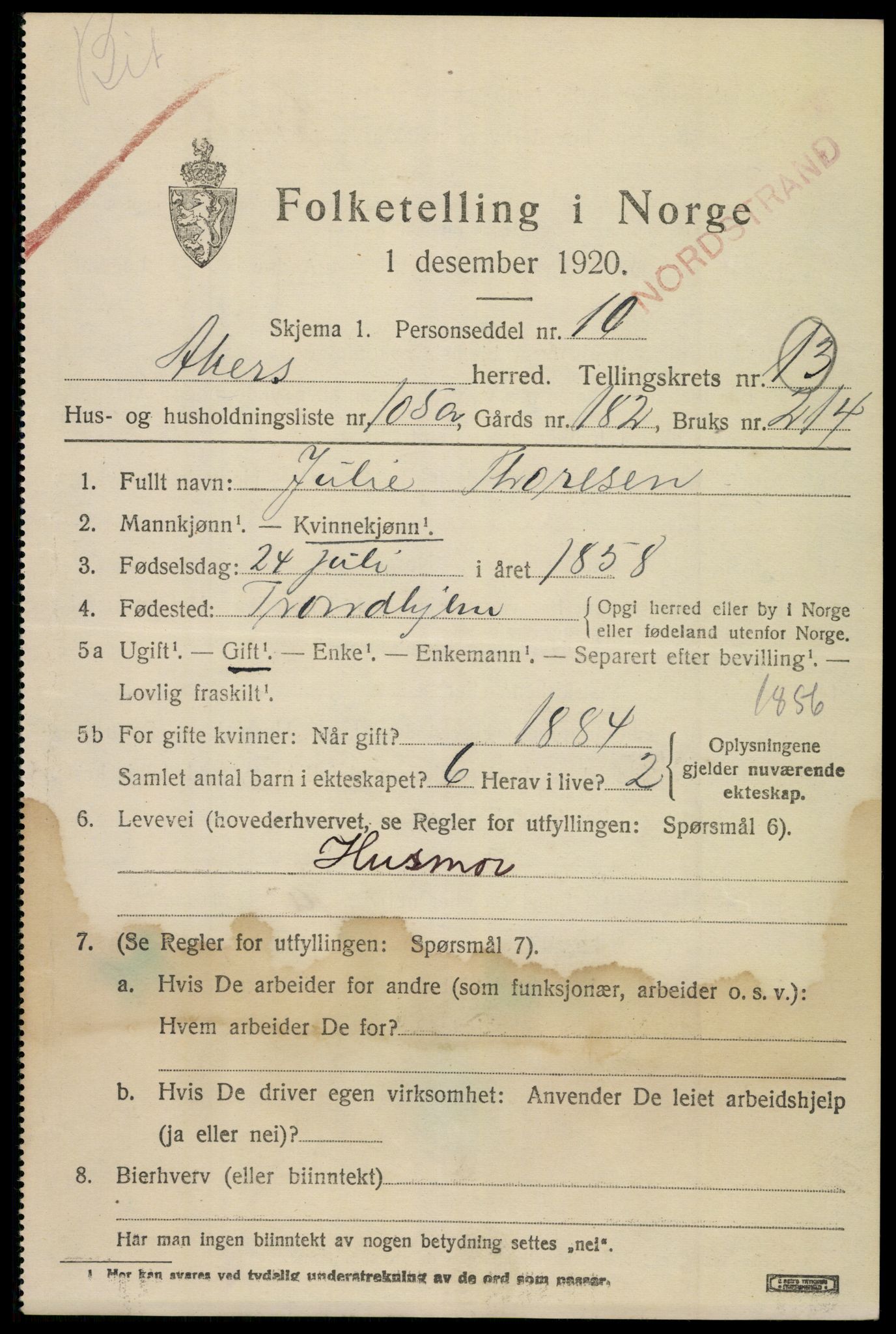 SAO, 1920 census for Aker, 1920, p. 79964