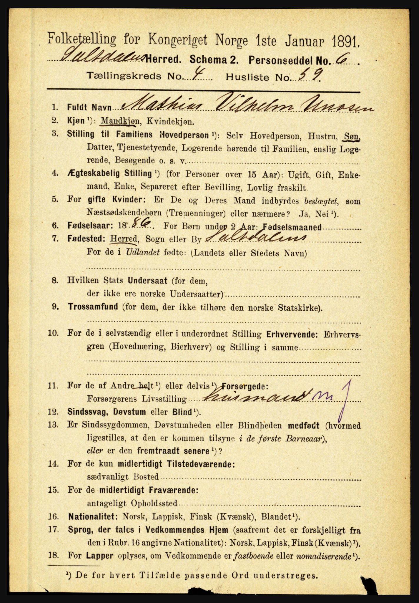 RA, 1891 census for 1840 Saltdal, 1891, p. 2711