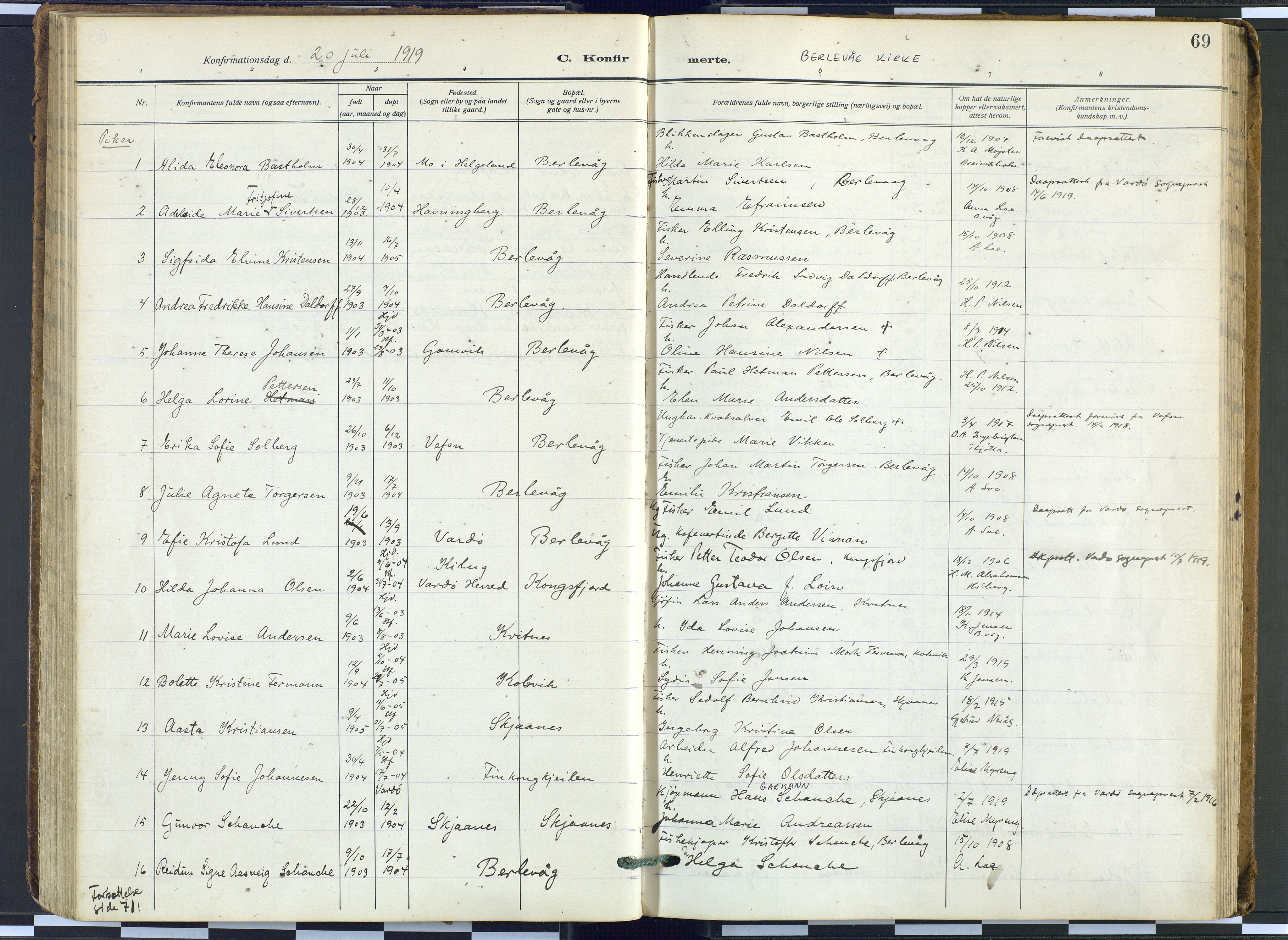 Tana sokneprestkontor, SATØ/S-1334/H/Ha: Parish register (official) no. 9, 1914-1930, p. 69