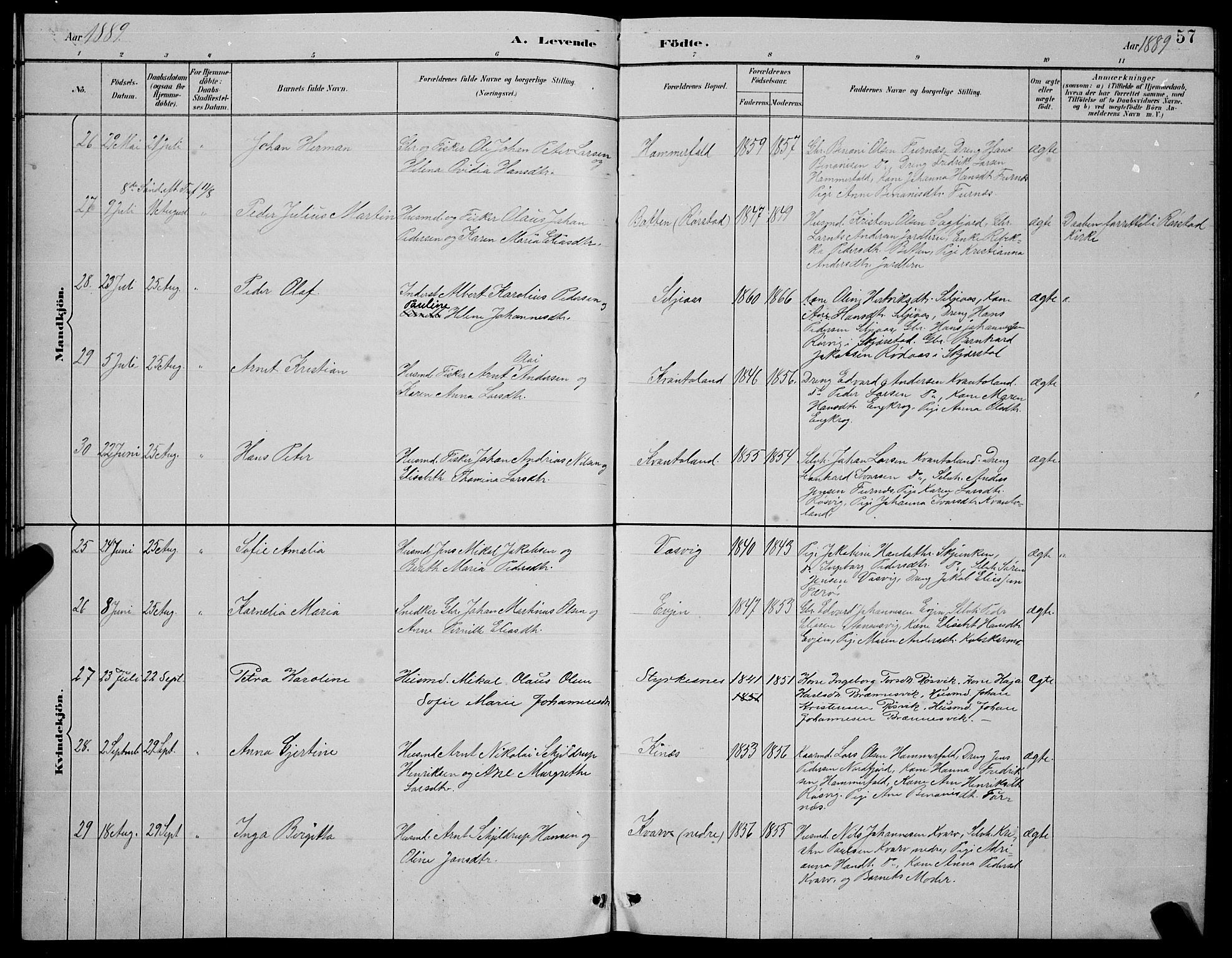 Ministerialprotokoller, klokkerbøker og fødselsregistre - Nordland, AV/SAT-A-1459/854/L0785: Parish register (copy) no. 854C01, 1883-1891, p. 57