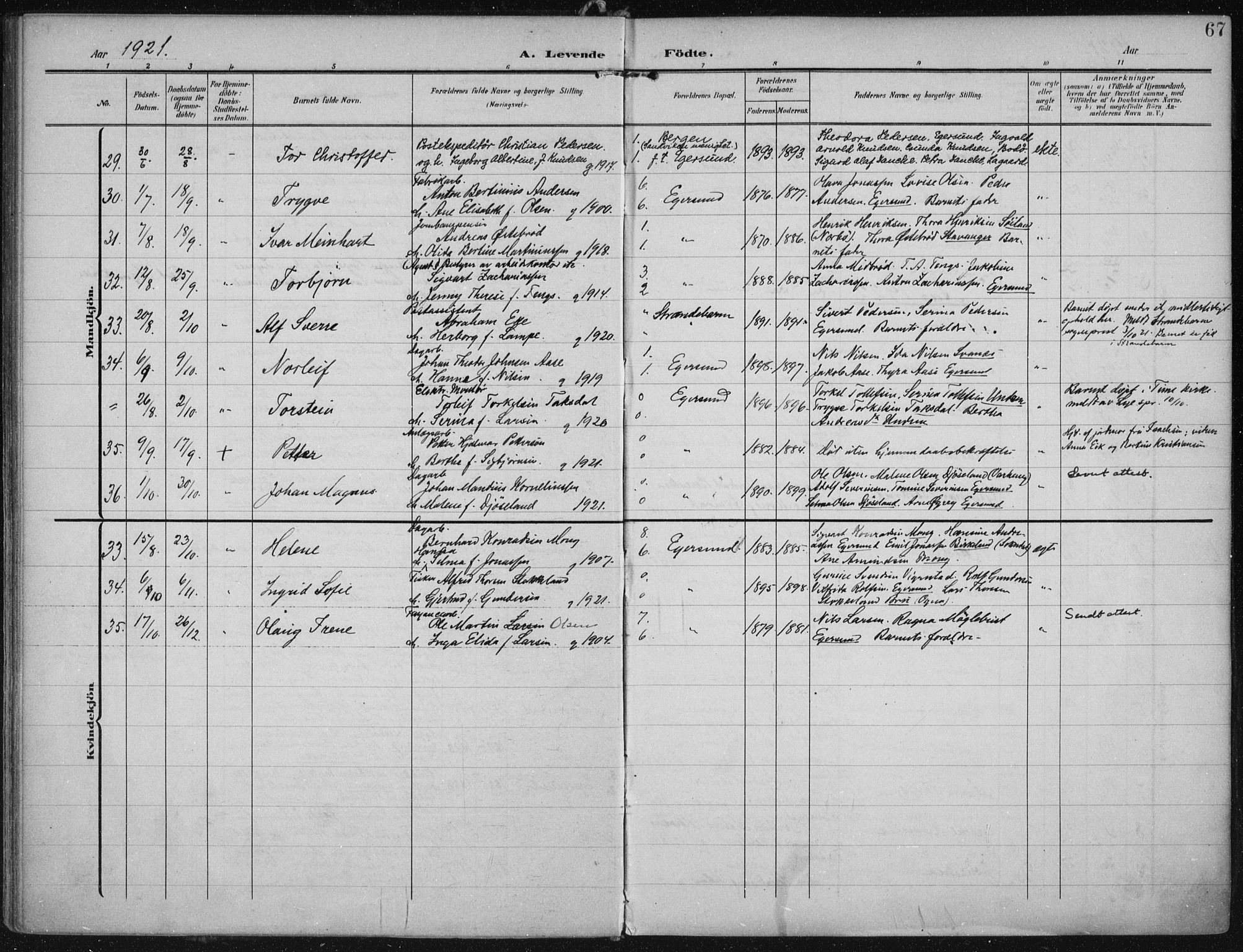 Eigersund sokneprestkontor, AV/SAST-A-101807/S08/L0022: Parish register (official) no. A 21, 1905-1928, p. 67