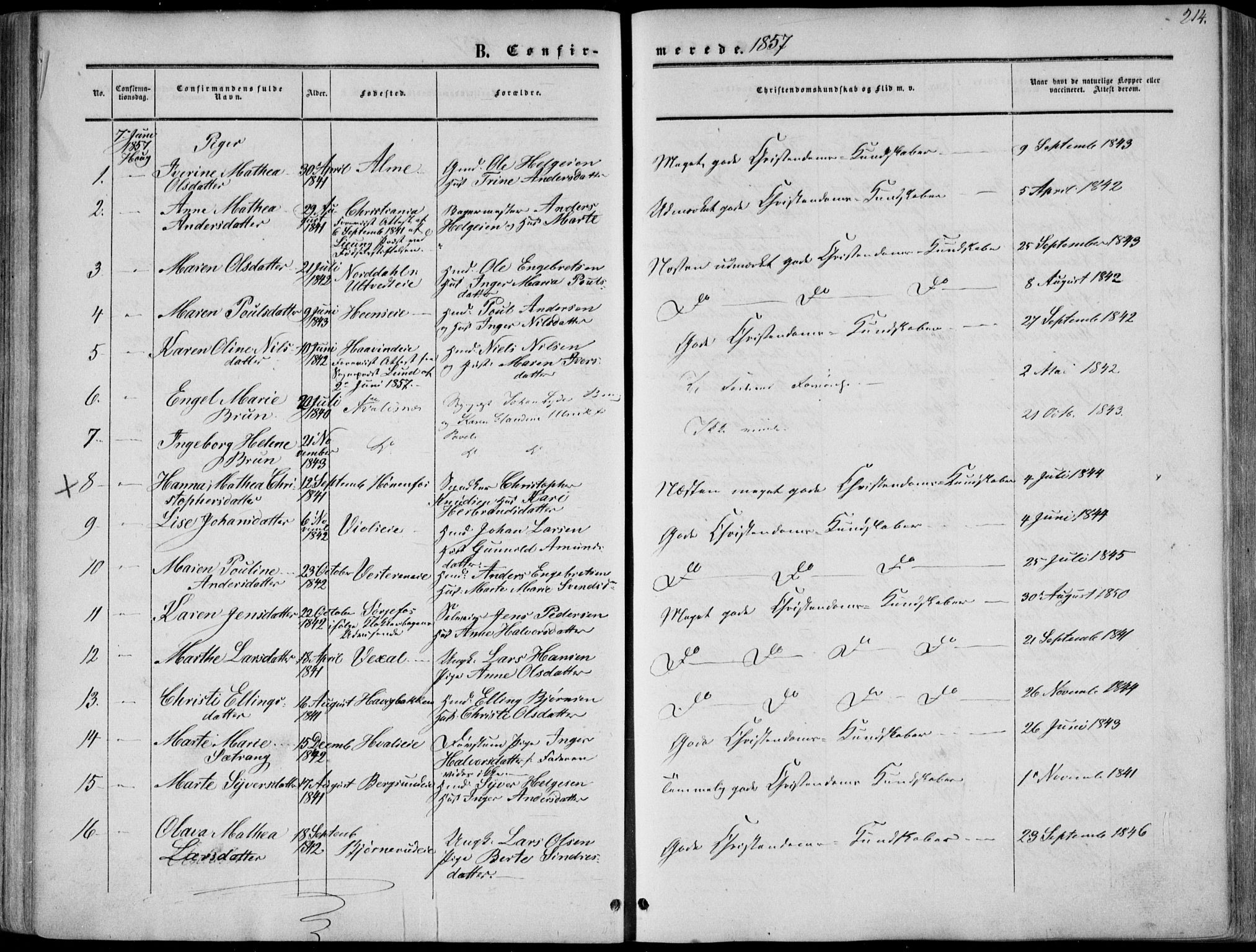 Norderhov kirkebøker, AV/SAKO-A-237/F/Fa/L0012: Parish register (official) no. 12, 1856-1865, p. 214