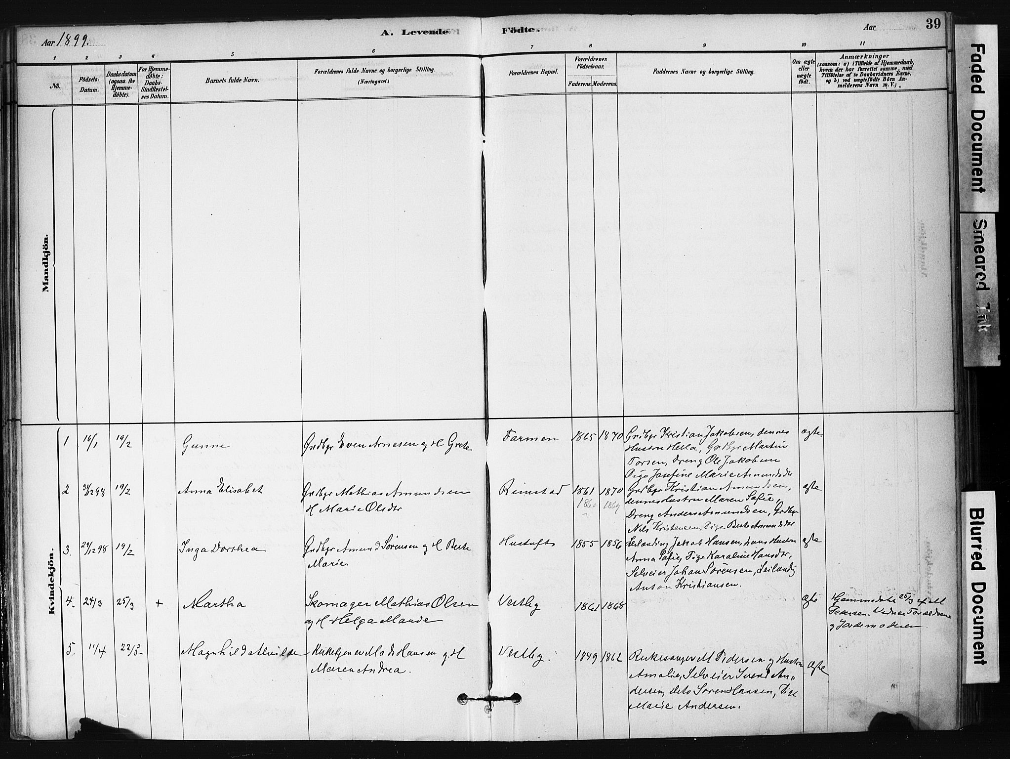 Hedrum kirkebøker, SAKO/A-344/F/Fb/L0001: Parish register (official) no. II 1, 1881-1905, p. 39