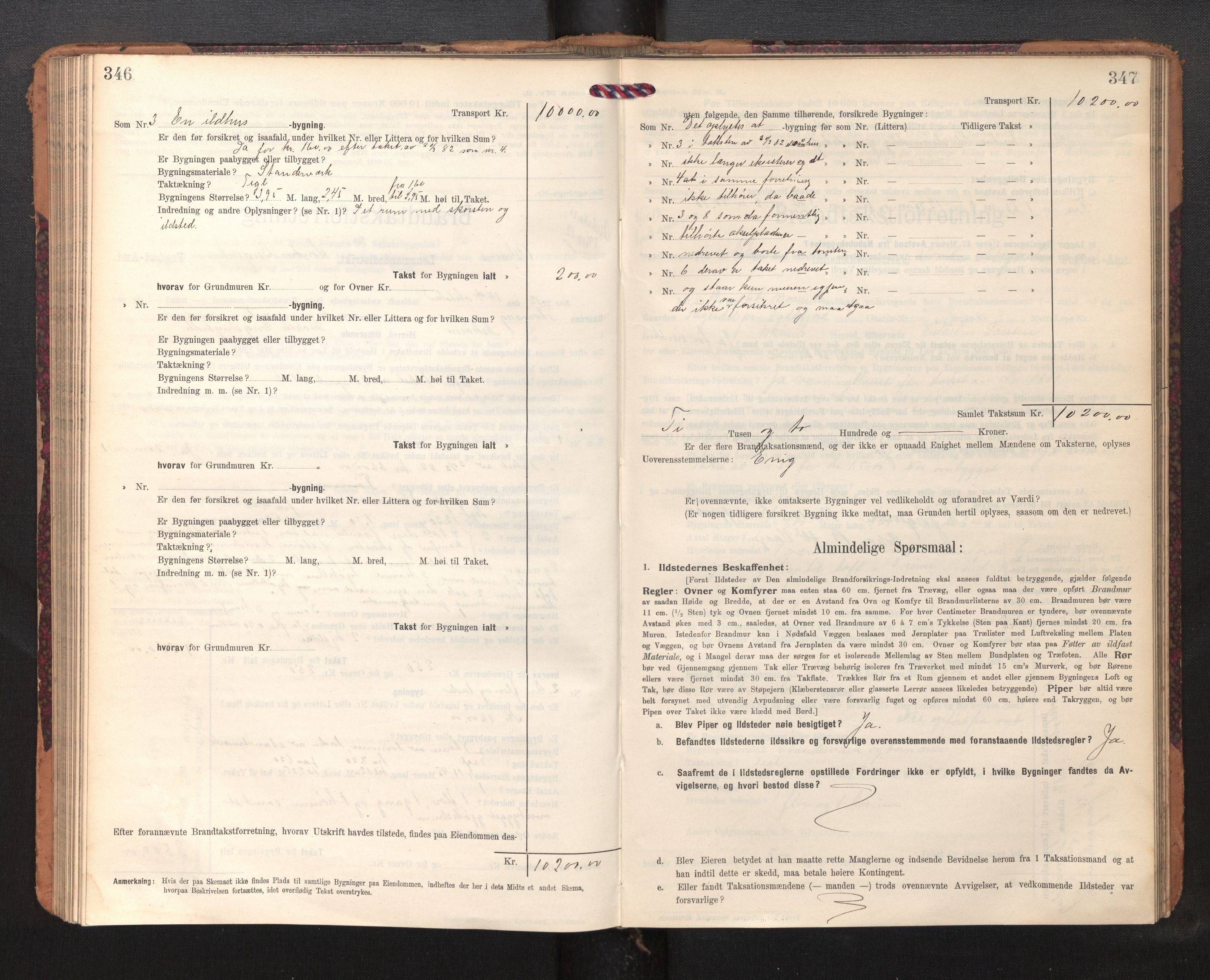 Lensmannen i Askøy, AV/SAB-A-31001/0012/L0007: Branntakstprotokoll, skjematakst, 1910-1919, p. 346-347