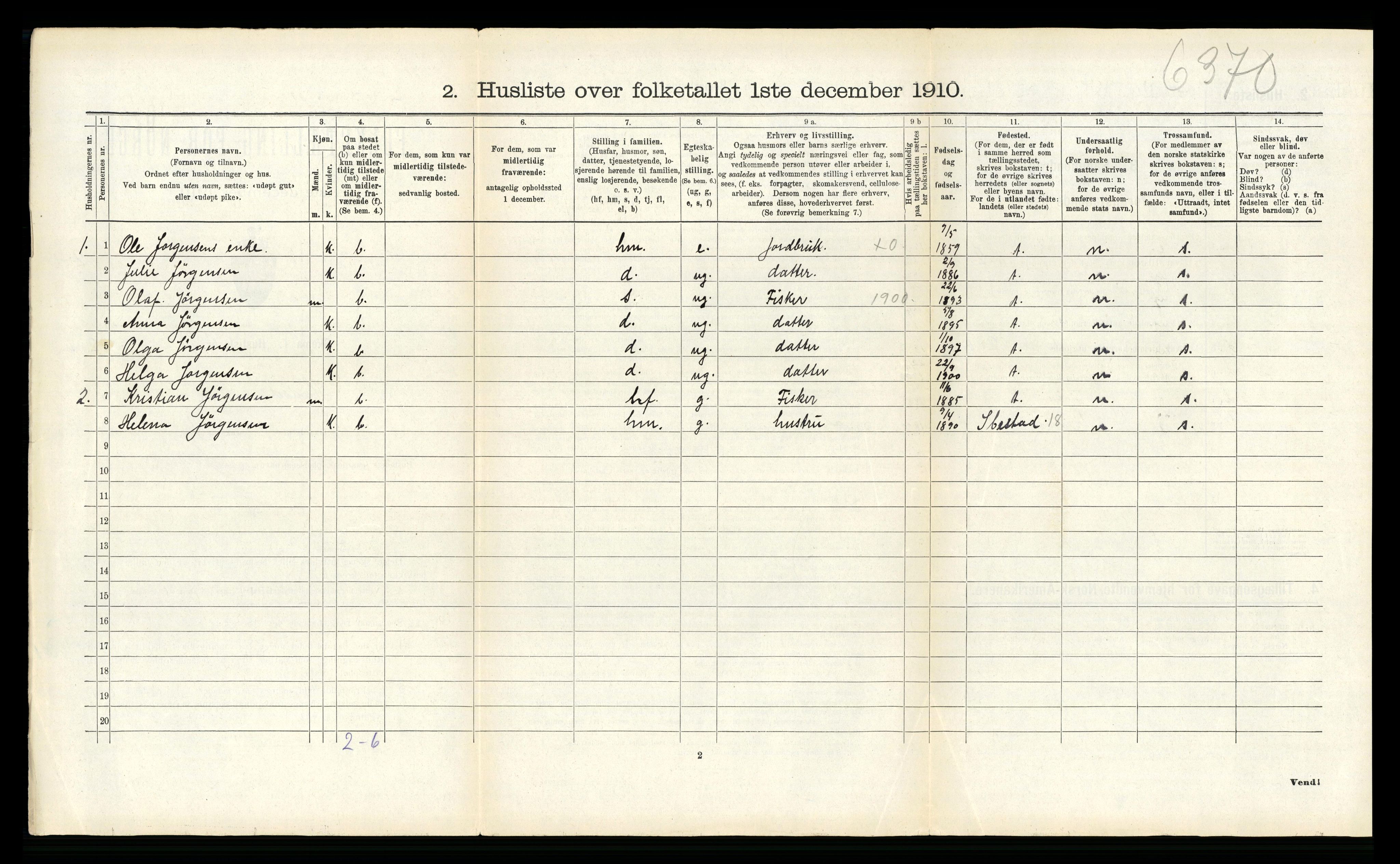 RA, 1910 census for Hadsel, 1910, p. 688