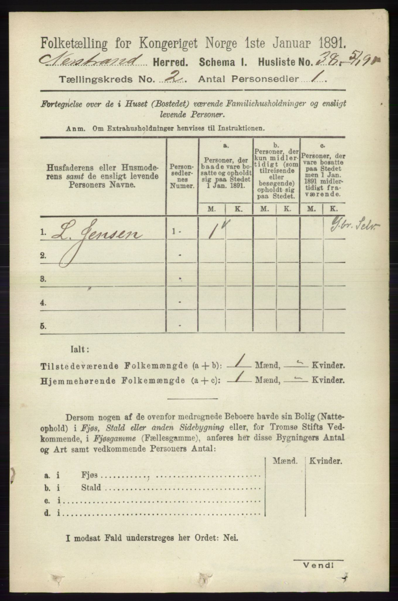 RA, 1891 census for 1139 Nedstrand, 1891, p. 243