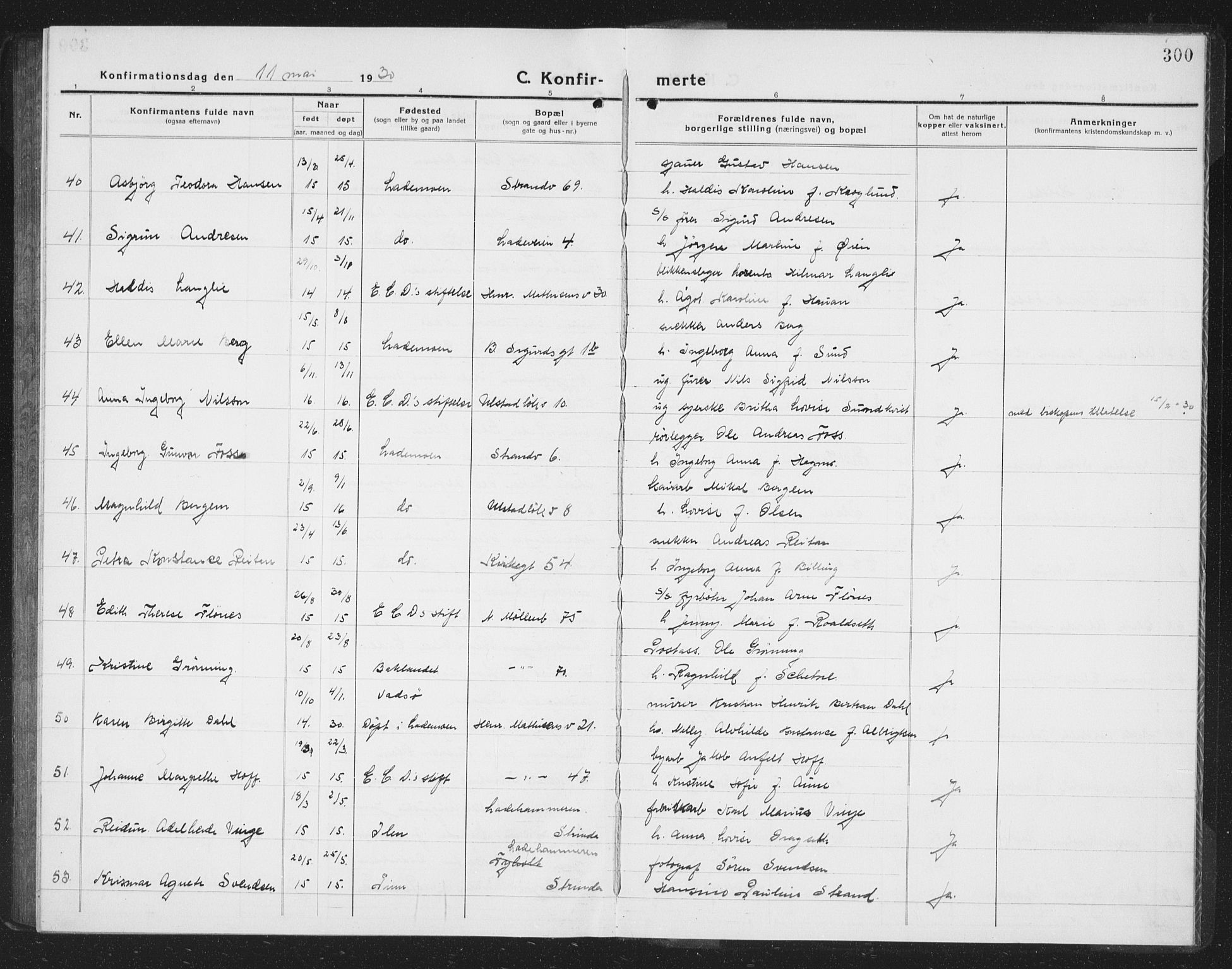 Ministerialprotokoller, klokkerbøker og fødselsregistre - Sør-Trøndelag, AV/SAT-A-1456/605/L0258: Parish register (copy) no. 605C05, 1918-1930, p. 300