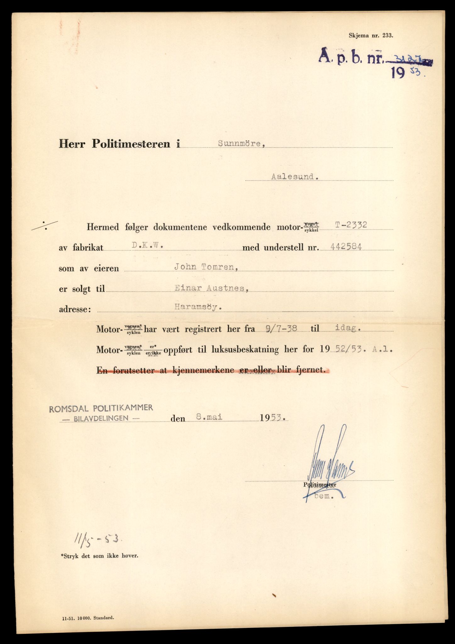 Møre og Romsdal vegkontor - Ålesund trafikkstasjon, AV/SAT-A-4099/F/Fe/L0029: Registreringskort for kjøretøy T 11430 - T 11619, 1927-1998, p. 1692