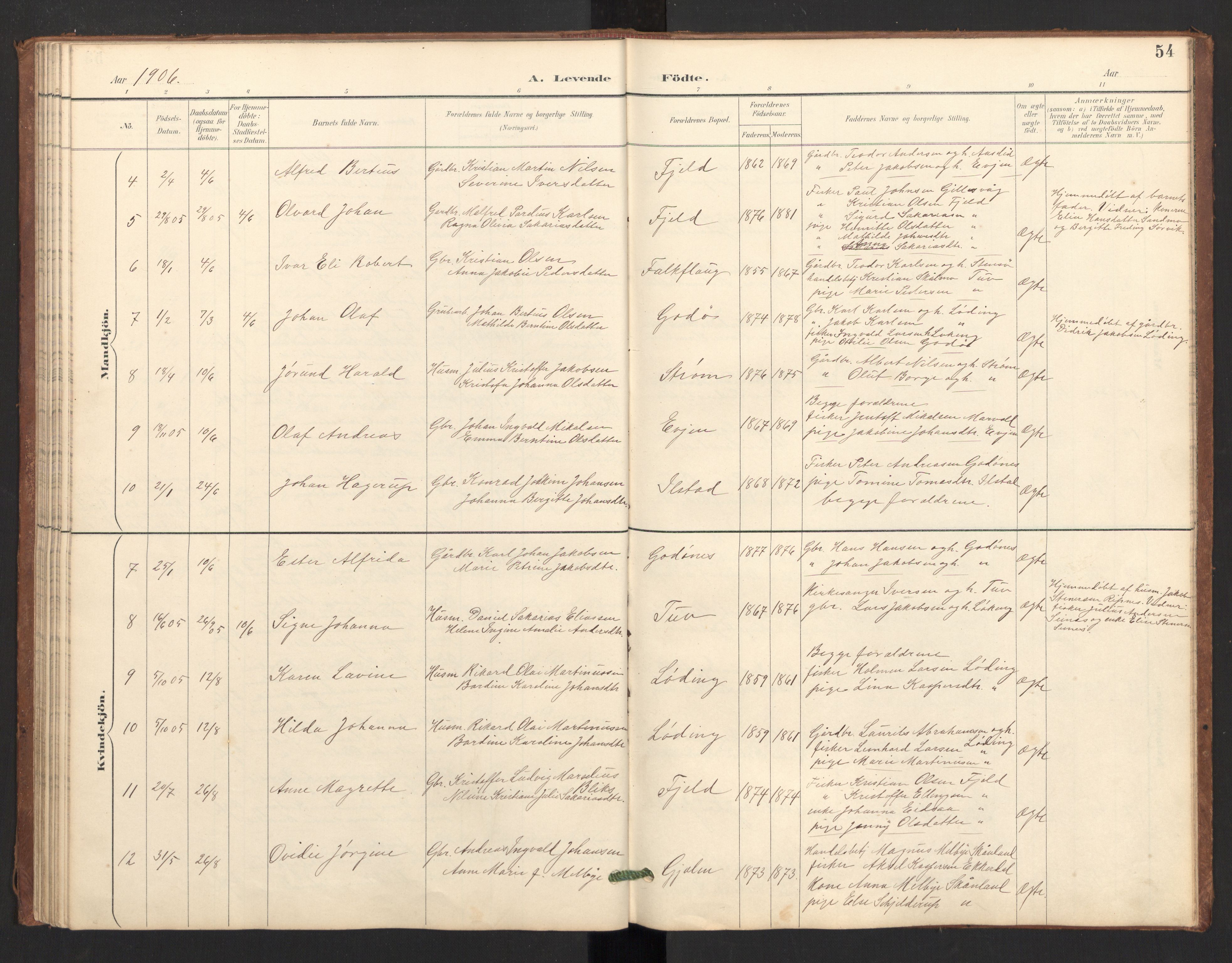 Ministerialprotokoller, klokkerbøker og fødselsregistre - Nordland, SAT/A-1459/804/L0087: Parish register (official) no. 804A08, 1894-1907, p. 54