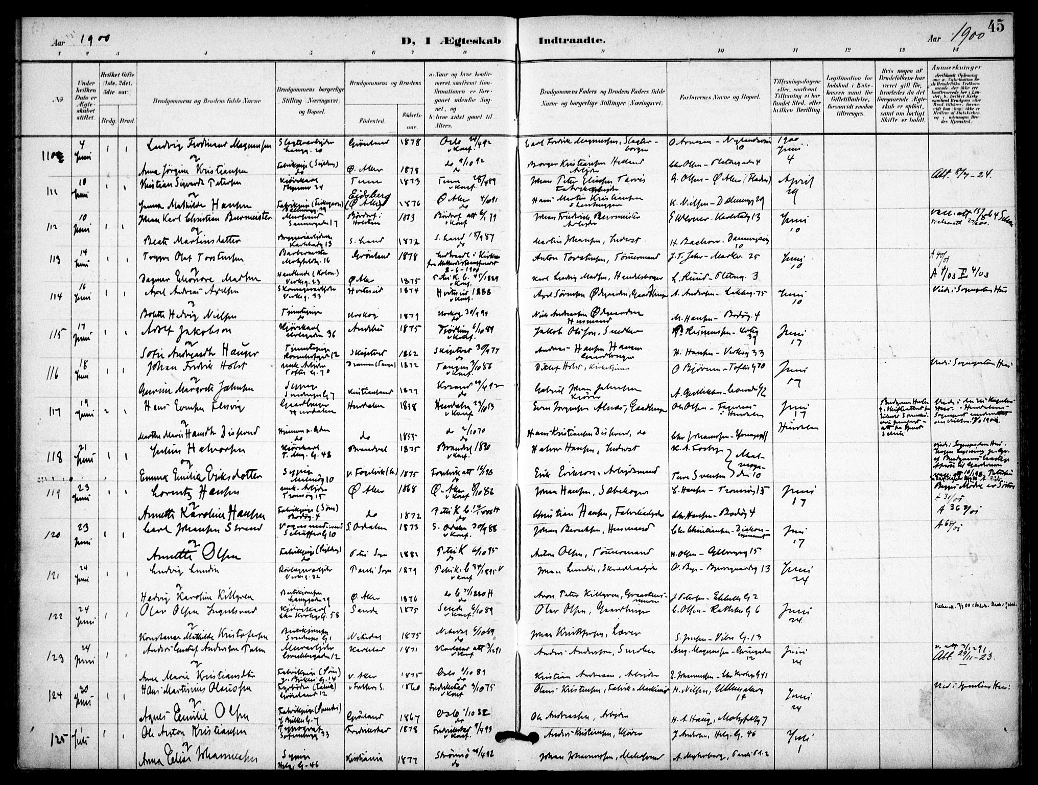 Petrus prestekontor Kirkebøker, AV/SAO-A-10872/F/Fa/L0009: Parish register (official) no. 9, 1897-1911, p. 45