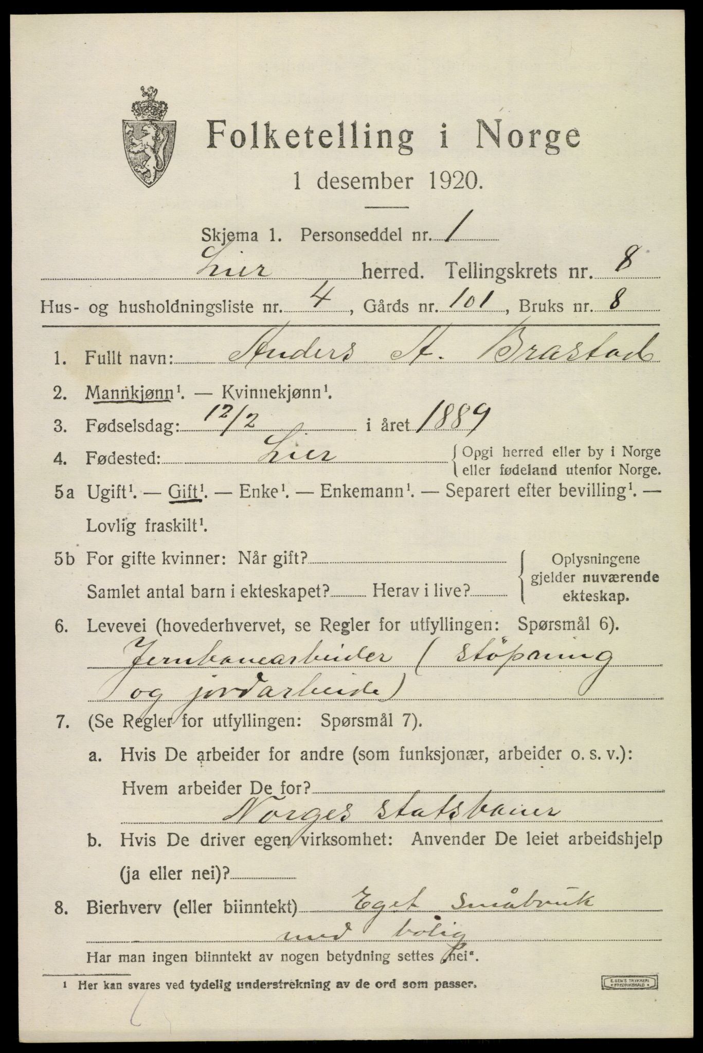 SAKO, 1920 census for Lier, 1920, p. 13740