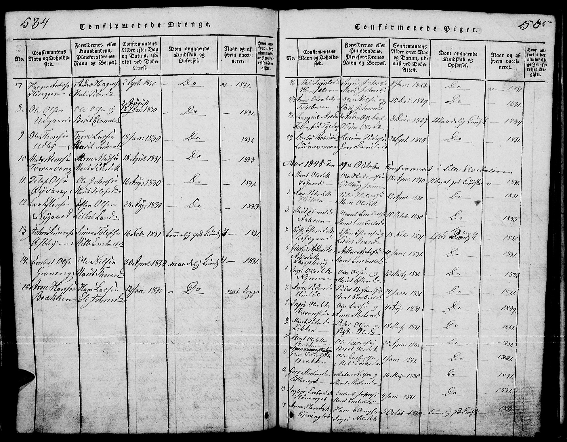 Tynset prestekontor, SAH/PREST-058/H/Ha/Hab/L0001: Parish register (copy) no. 1, 1814-1859, p. 534-535