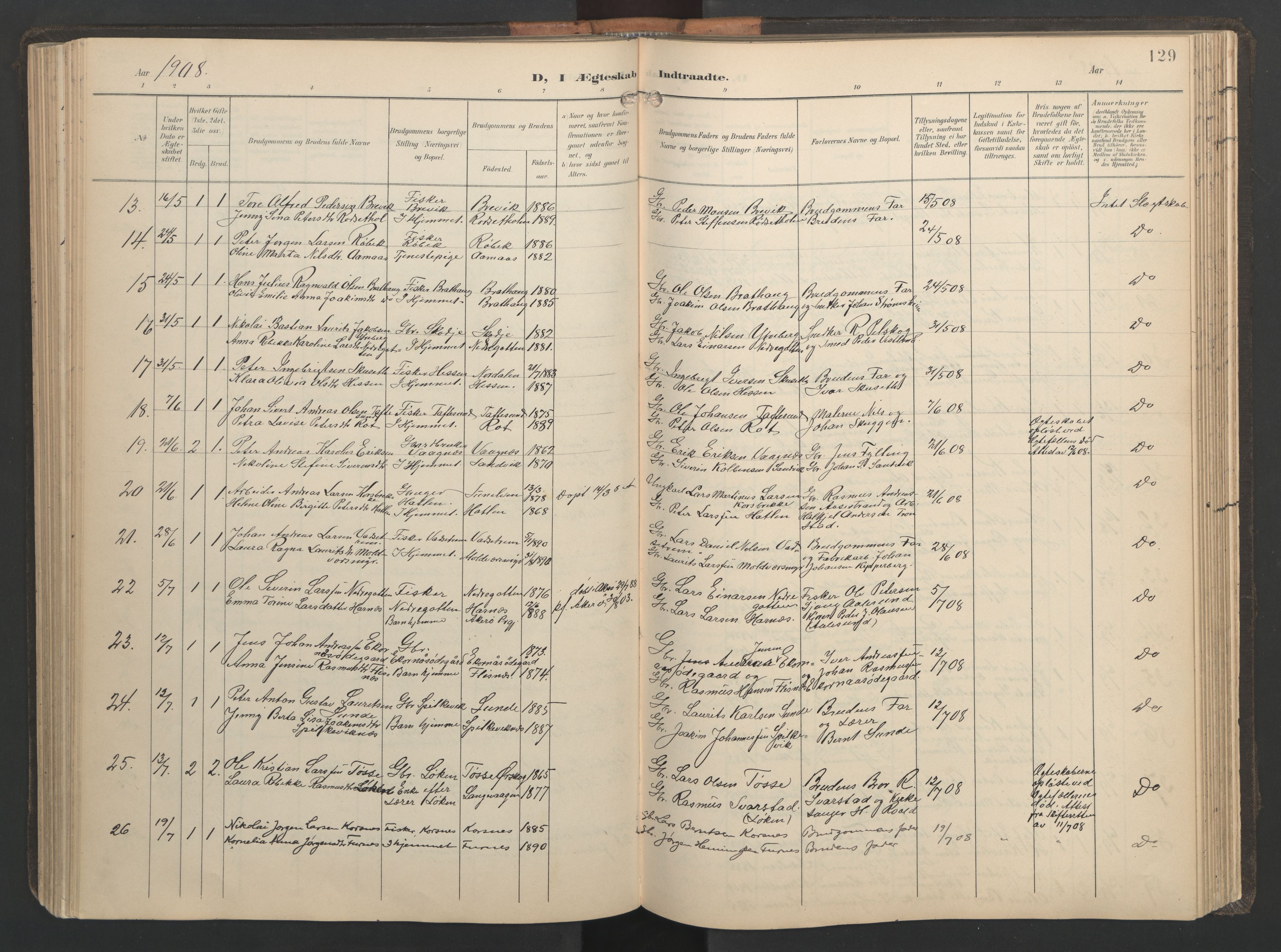 Ministerialprotokoller, klokkerbøker og fødselsregistre - Møre og Romsdal, AV/SAT-A-1454/528/L0433: Parish register (copy) no. 528C14, 1899-1922, p. 129