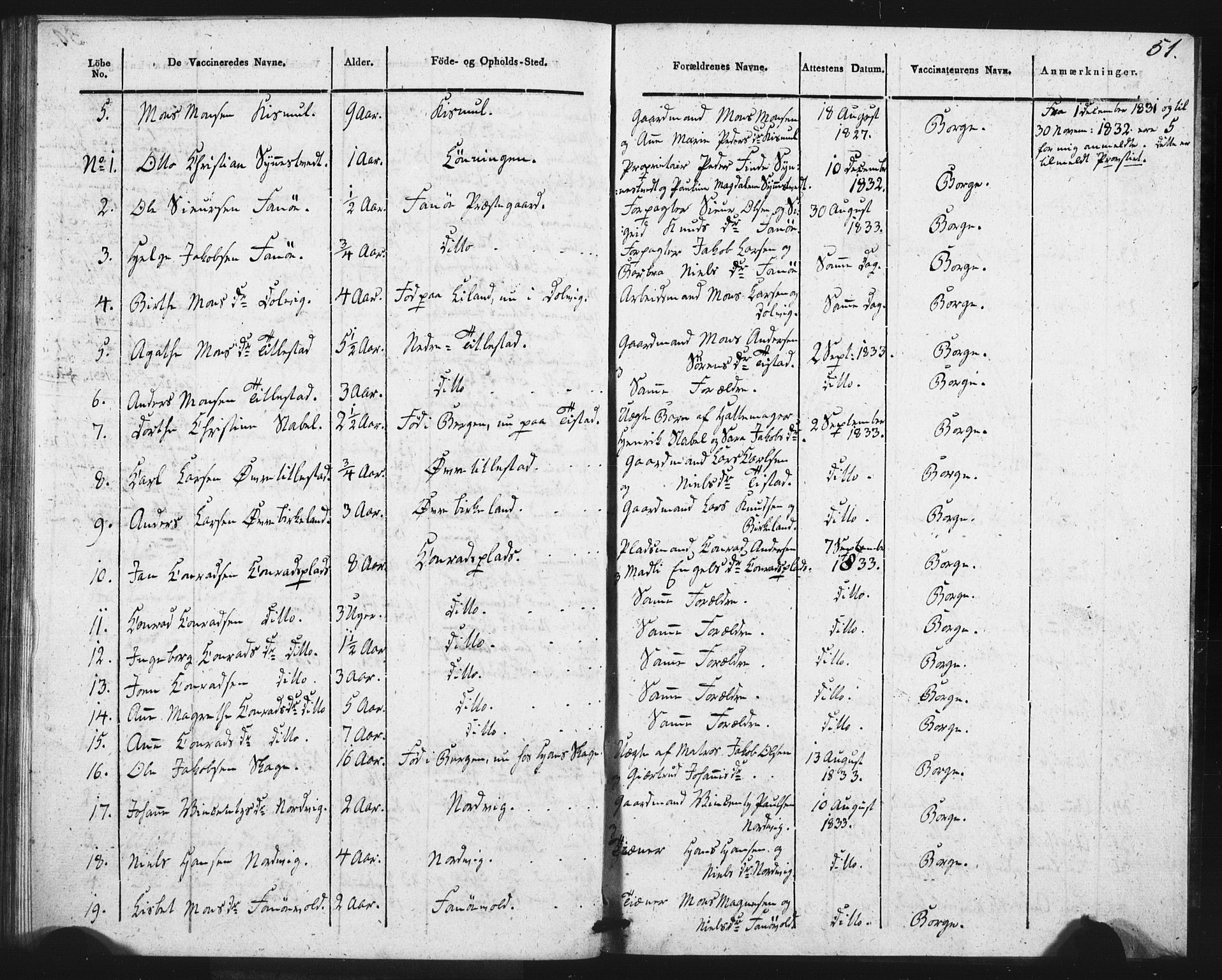 Fana Sokneprestembete, SAB/A-75101/H/Haa/Haaa/L0013: Parish register (official) no. A 13, 1819-1833, p. 51