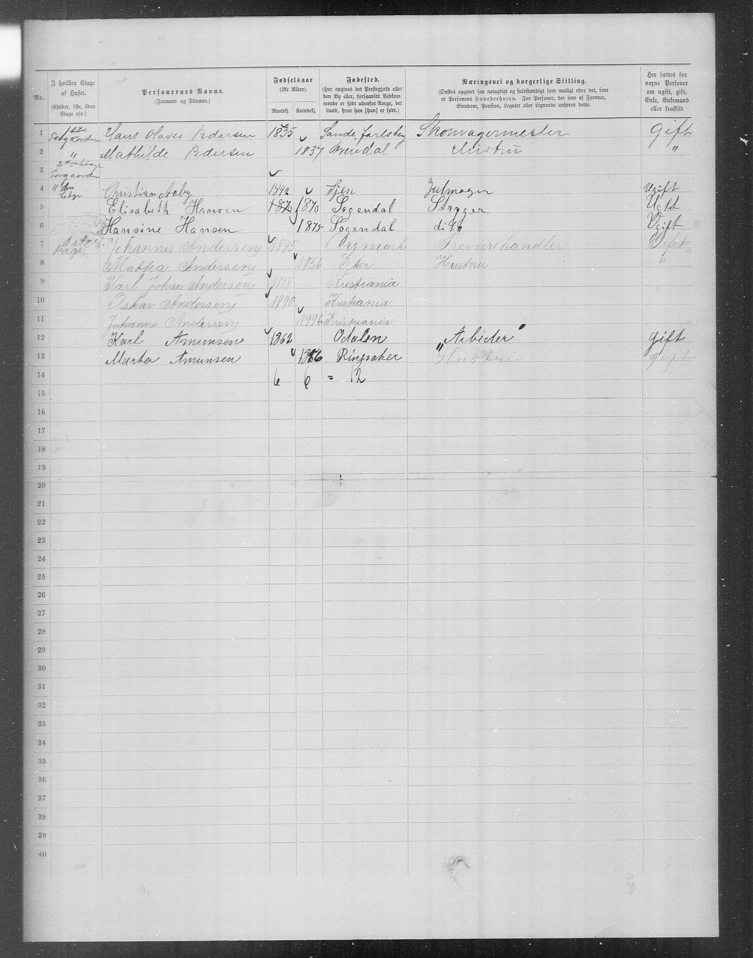 OBA, Municipal Census 1899 for Kristiania, 1899, p. 15745