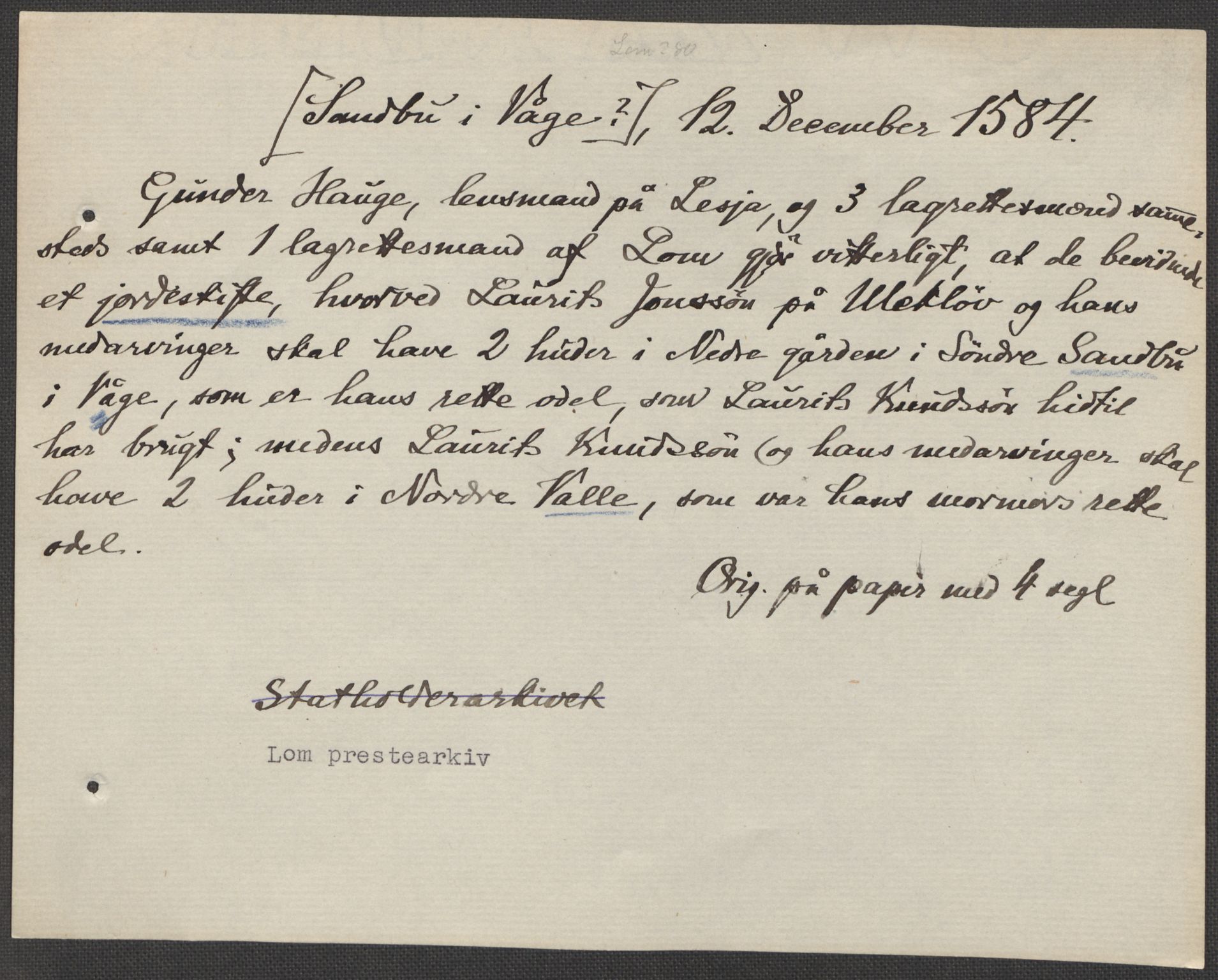 Riksarkivets diplomsamling, AV/RA-EA-5965/F15/L0012: Prestearkiv - Oppland, 1584-1794, p. 24