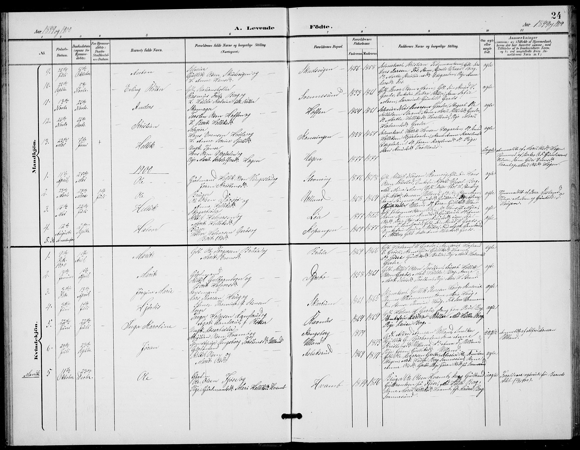 Flesberg kirkebøker, AV/SAKO-A-18/G/Ga/L0005: Parish register (copy) no. I 5, 1899-1908, p. 24