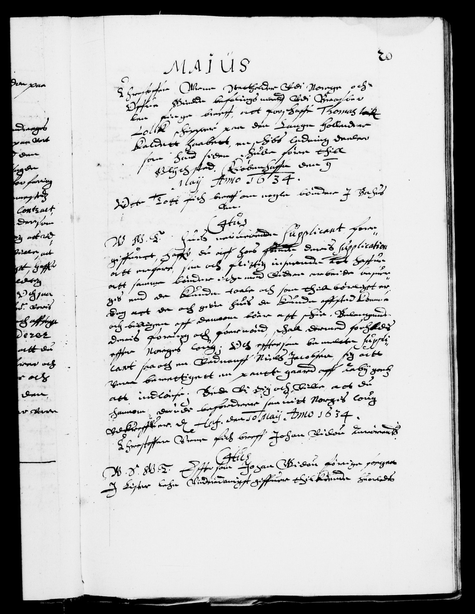 Danske Kanselli 1572-1799, AV/RA-EA-3023/F/Fc/Fca/Fcab/L0006: Norske tegnelser (mikrofilm), 1634-1639, p. 20a