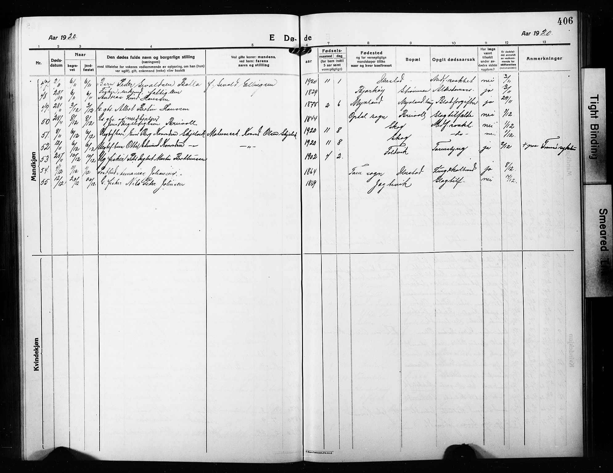 Ibestad sokneprestembete, AV/SATØ-S-0077/H/Ha/Hab/L0010klokker: Parish register (copy) no. 10, 1915-1929, p. 406