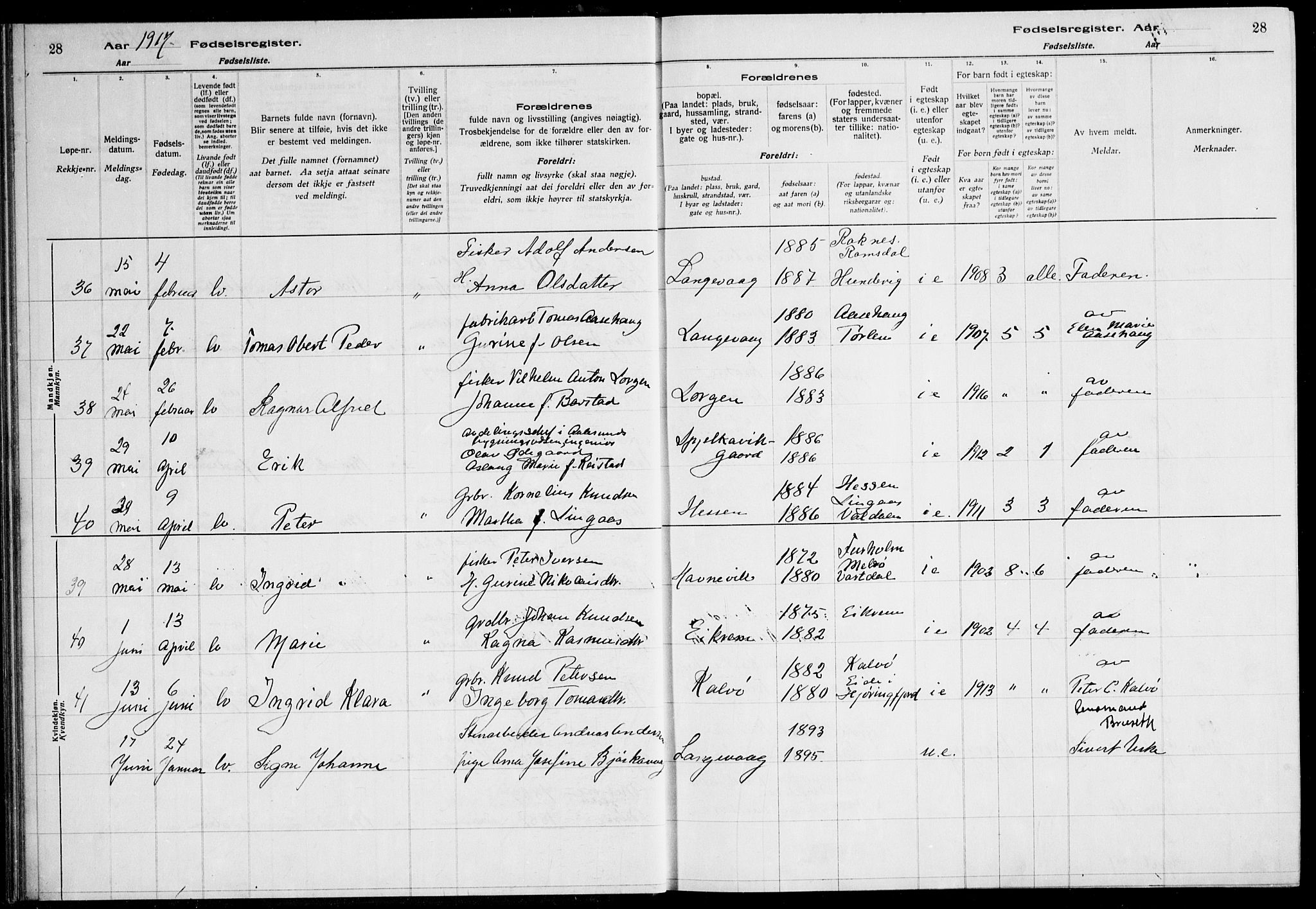 Ministerialprotokoller, klokkerbøker og fødselsregistre - Møre og Romsdal, AV/SAT-A-1454/528/L0442: Birth register no. 528.II.4.1, 1916-1924, p. 28