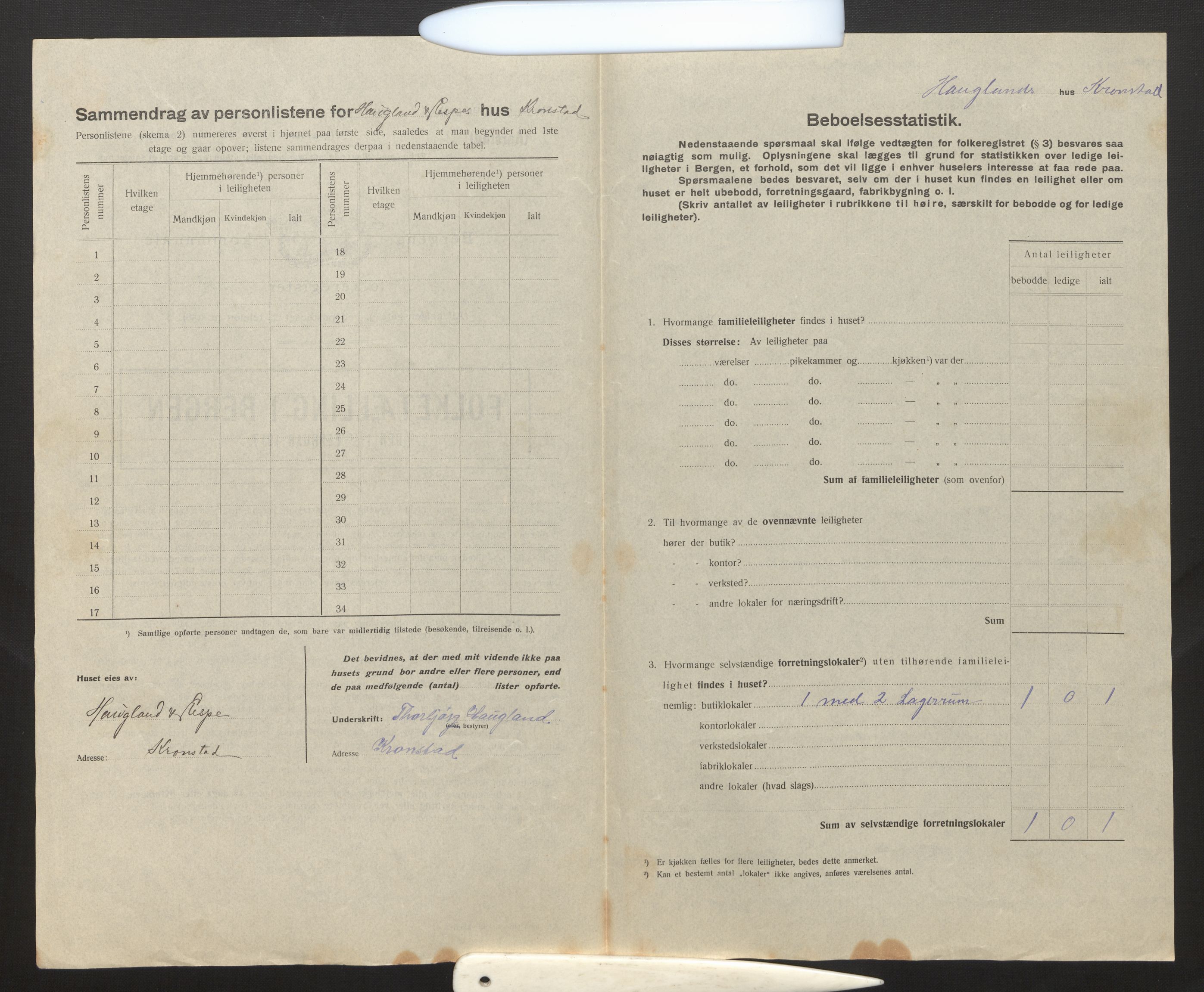 SAB, Municipal Census 1917 for Bergen, 1917, p. 51339