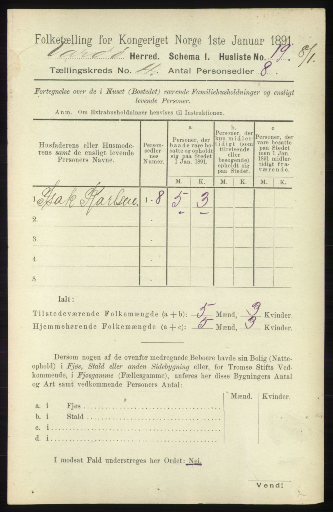 RA, 1891 census for 2028 Vardø, 1891, p. 1073