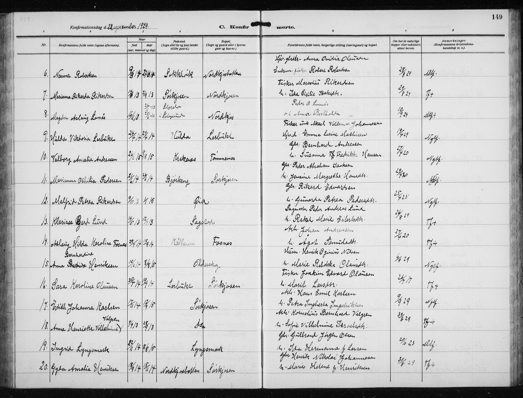 Skjervøy sokneprestkontor, AV/SATØ-S-1300/H/Ha/Hab/L0023klokker: Parish register (copy) no. 23, 1927-1943, p. 149