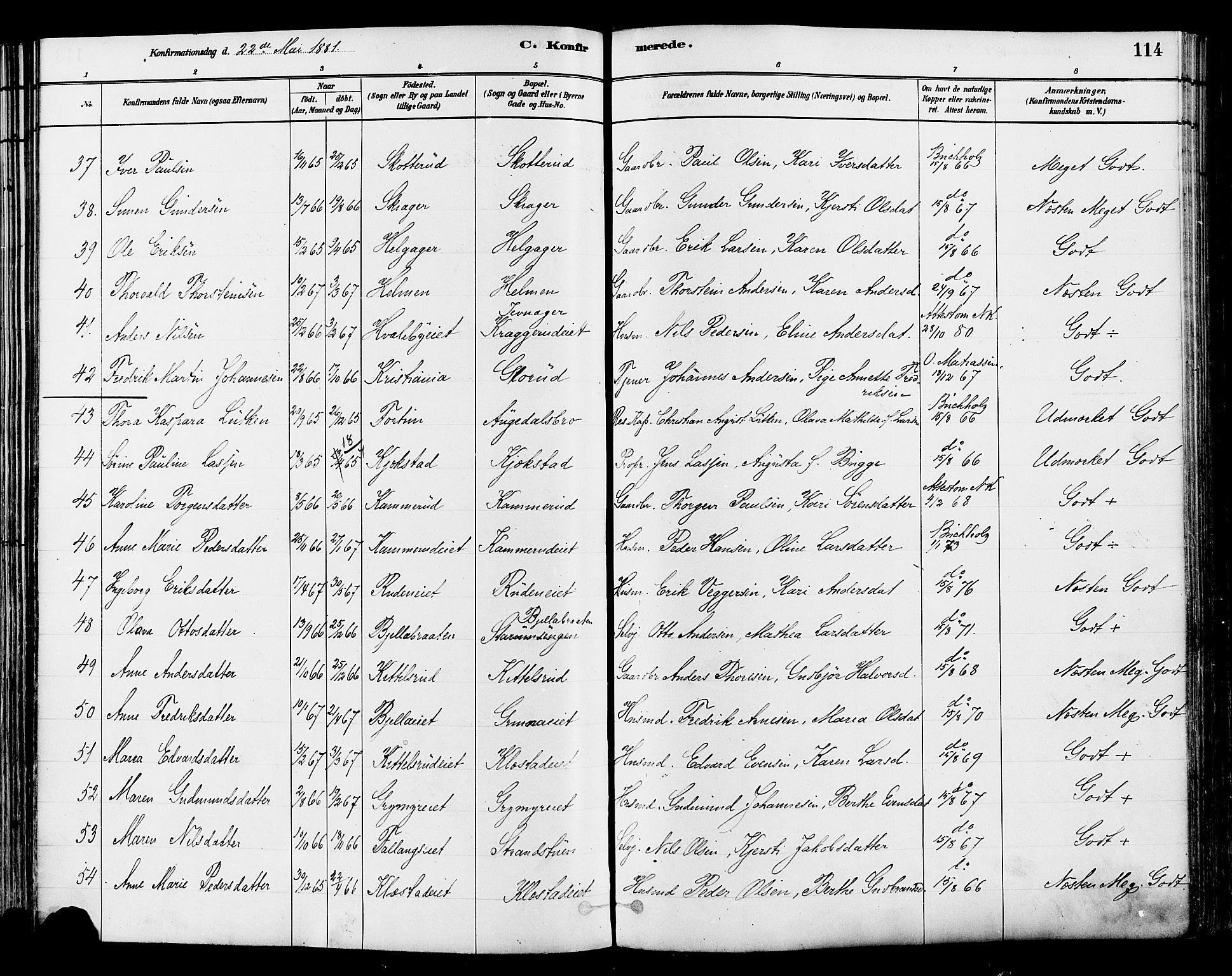 Gran prestekontor, AV/SAH-PREST-112/H/Ha/Haa/L0014: Parish register (official) no. 14, 1880-1889, p. 114