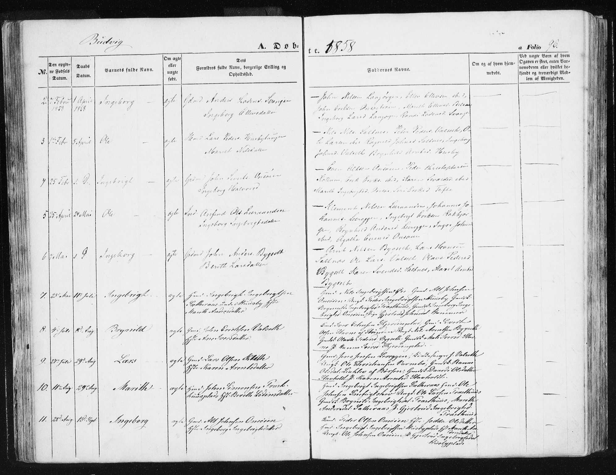 Ministerialprotokoller, klokkerbøker og fødselsregistre - Sør-Trøndelag, SAT/A-1456/612/L0376: Parish register (official) no. 612A08, 1846-1859, p. 96