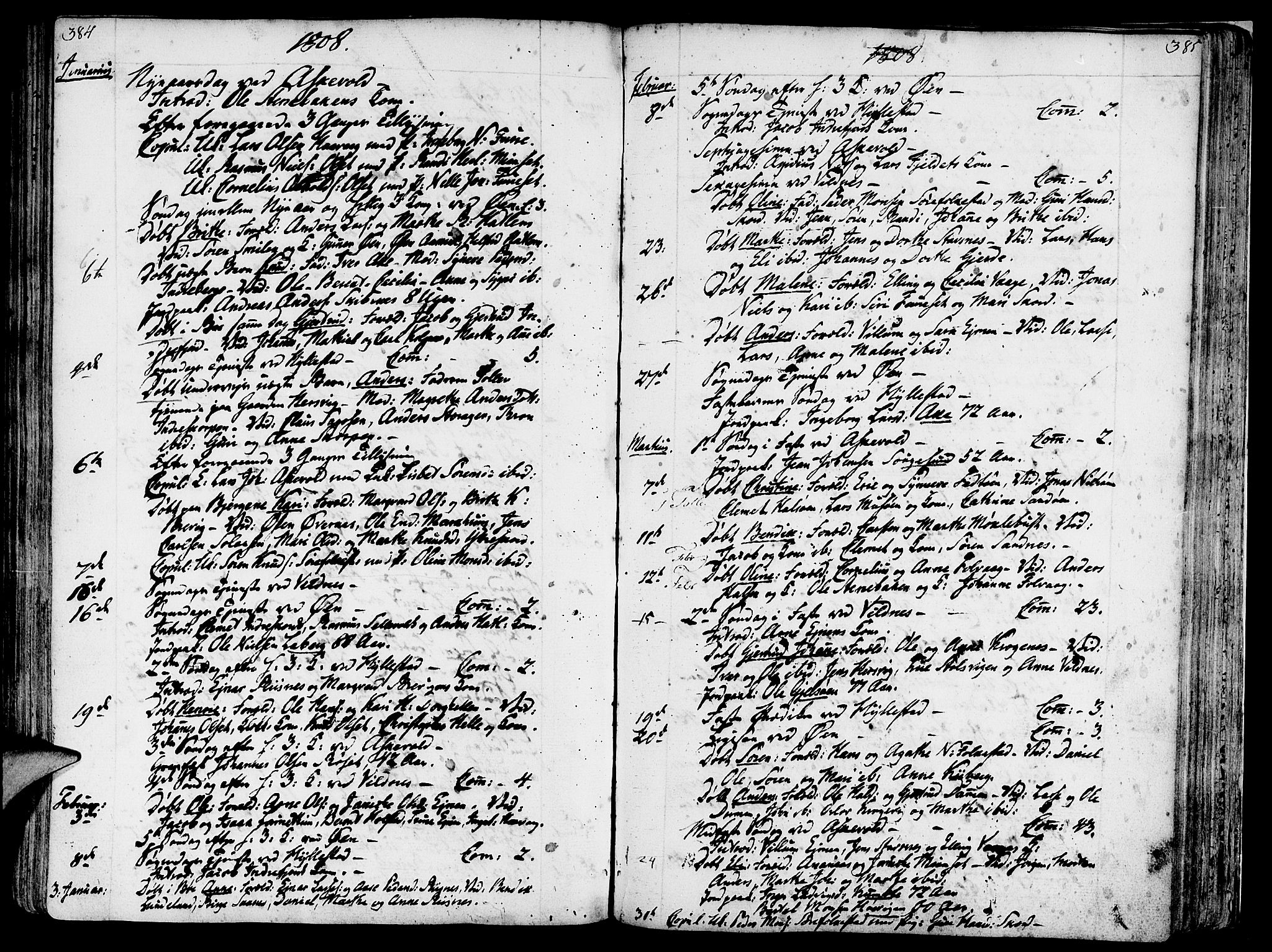Askvoll sokneprestembete, SAB/A-79501/H/Haa/Haaa/L0009: Parish register (official) no. A 9, 1776-1821, p. 384-385
