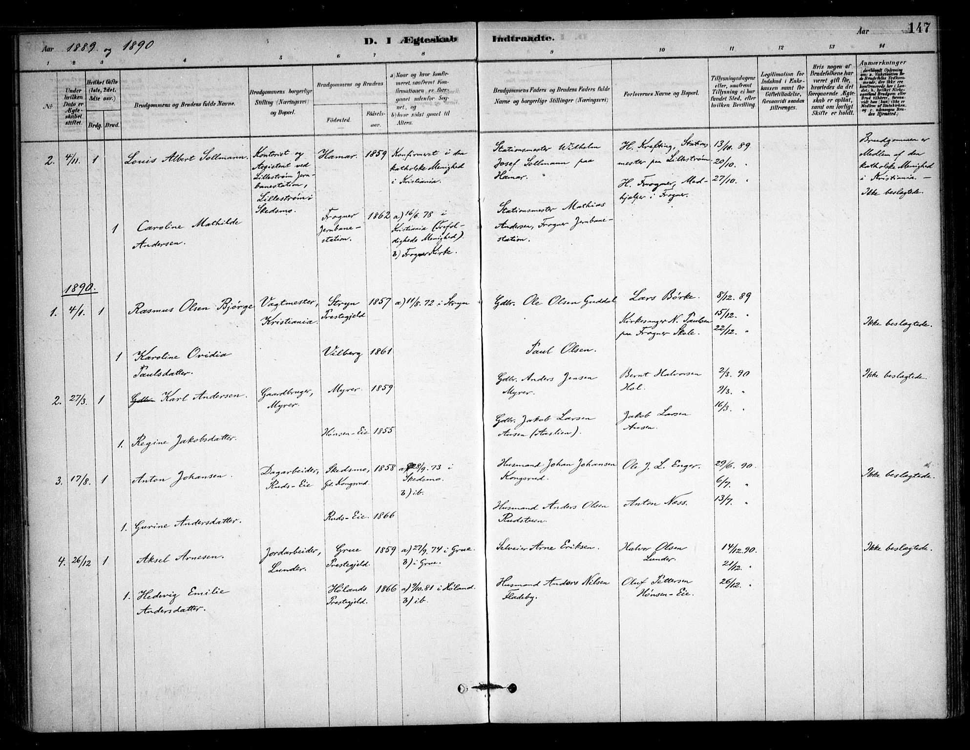 Sørum prestekontor Kirkebøker, AV/SAO-A-10303/F/Fb/L0001: Parish register (official) no. II 1, 1878-1915, p. 147