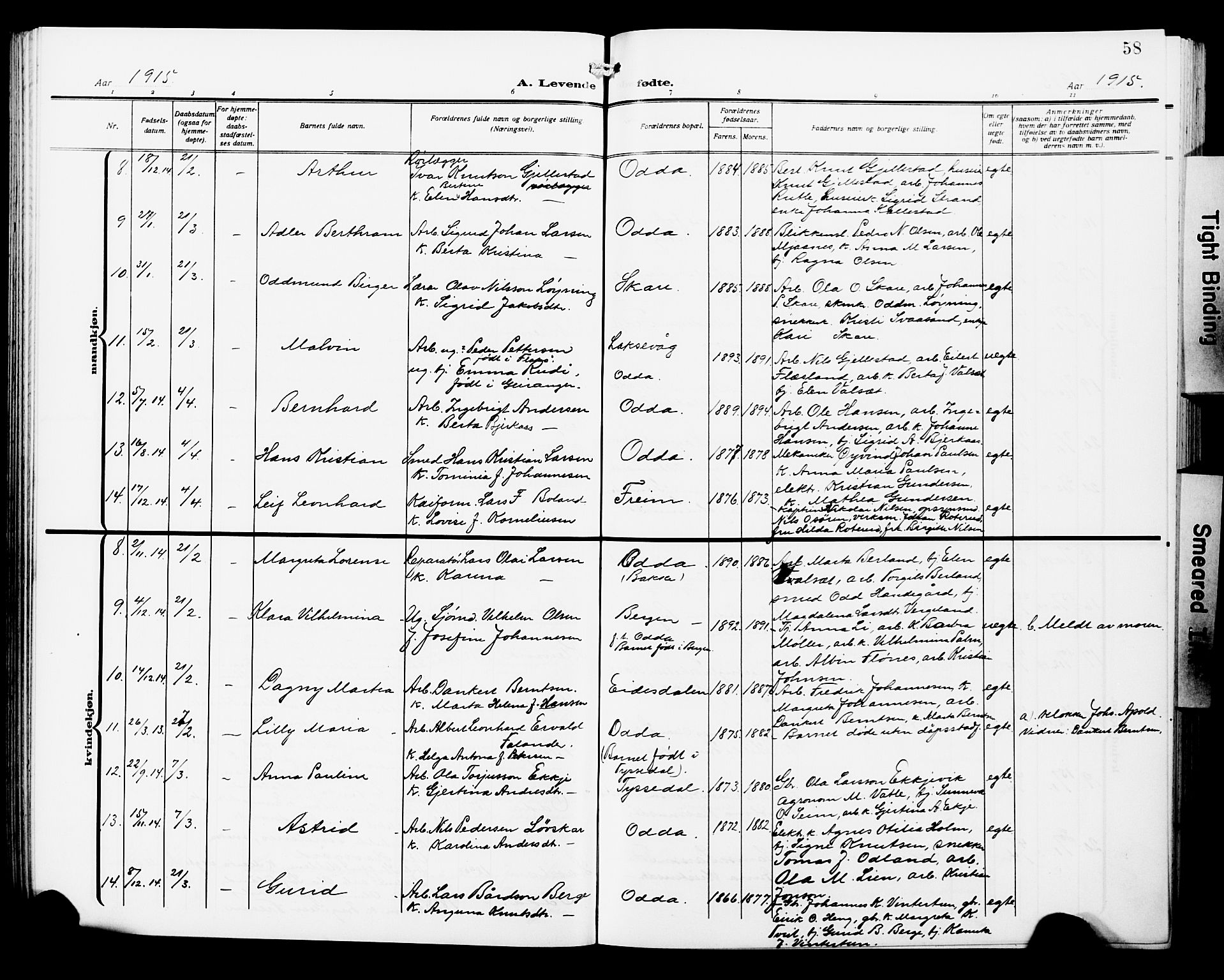 Odda Sokneprestembete, SAB/A-77201/H/Hab: Parish register (copy) no. A 8, 1910-1923, p. 58