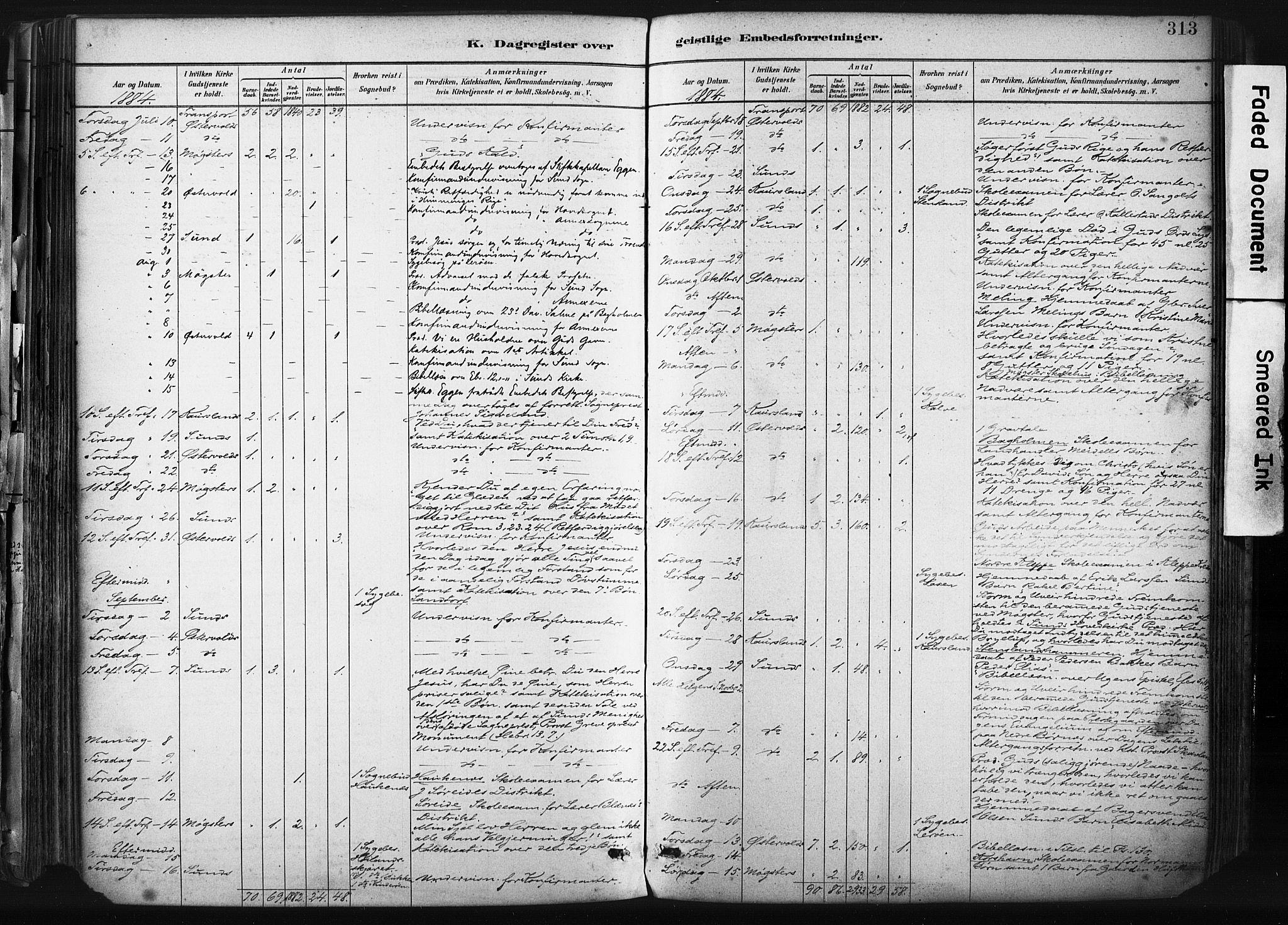 Sund sokneprestembete, AV/SAB-A-99930: Parish register (official) no. B 1, 1882-1907, p. 313