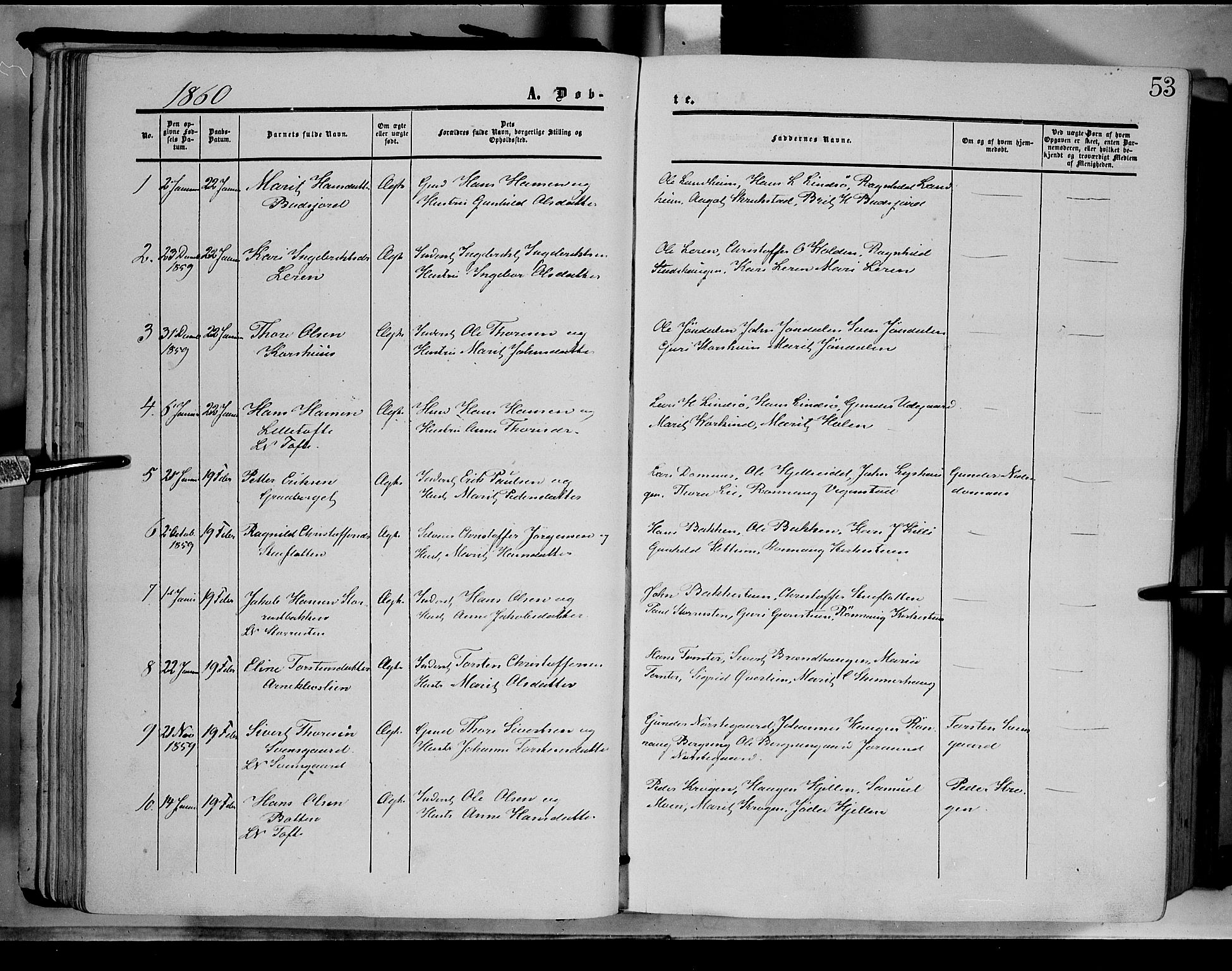 Dovre prestekontor, SAH/PREST-066/H/Ha/Haa/L0001: Parish register (official) no. 1, 1854-1878, p. 53