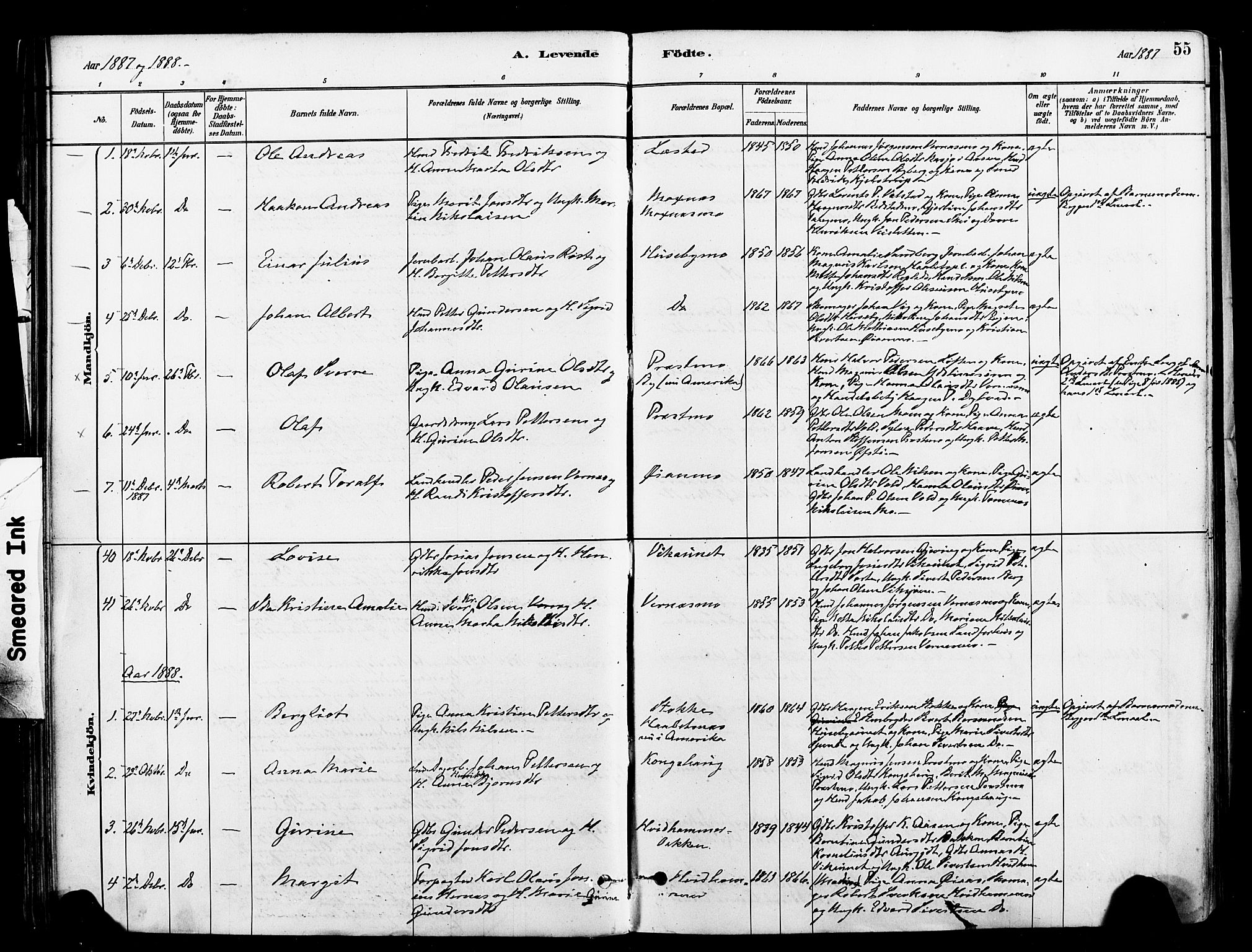 Ministerialprotokoller, klokkerbøker og fødselsregistre - Nord-Trøndelag, SAT/A-1458/709/L0077: Parish register (official) no. 709A17, 1880-1895, p. 55