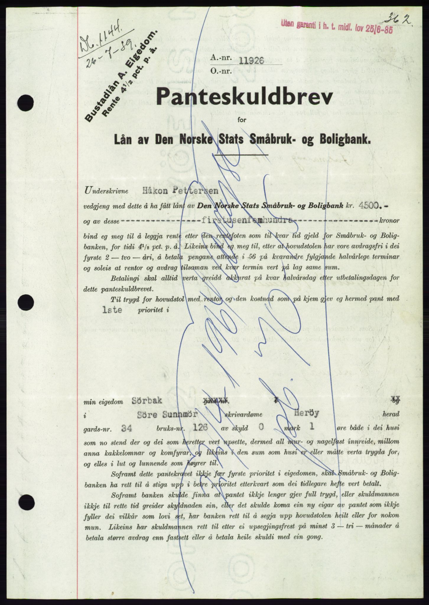 Søre Sunnmøre sorenskriveri, AV/SAT-A-4122/1/2/2C/L0068: Mortgage book no. 62, 1939-1939, Diary no: : 1144/1939