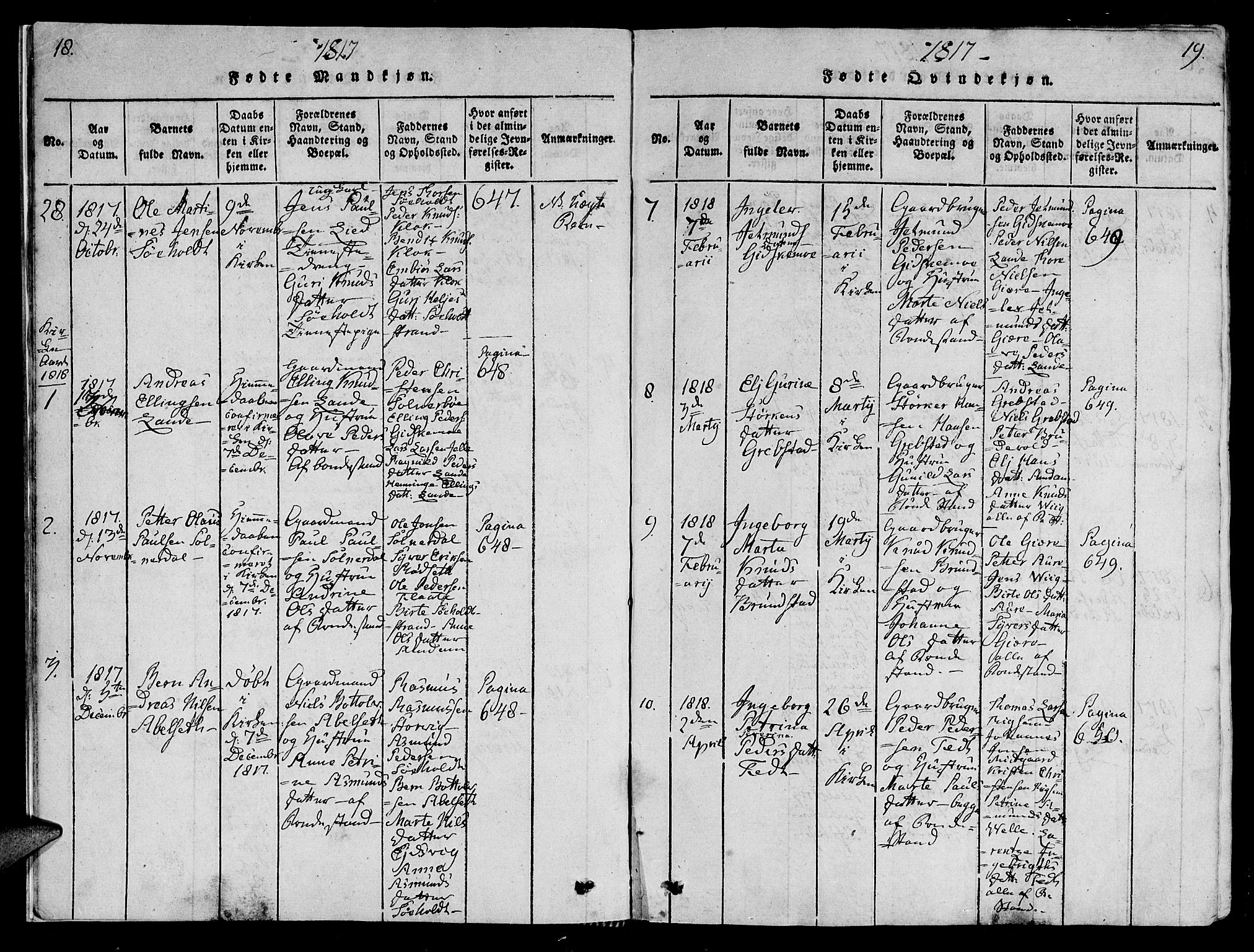 Ministerialprotokoller, klokkerbøker og fødselsregistre - Møre og Romsdal, AV/SAT-A-1454/522/L0310: Parish register (official) no. 522A05, 1816-1832, p. 18-19