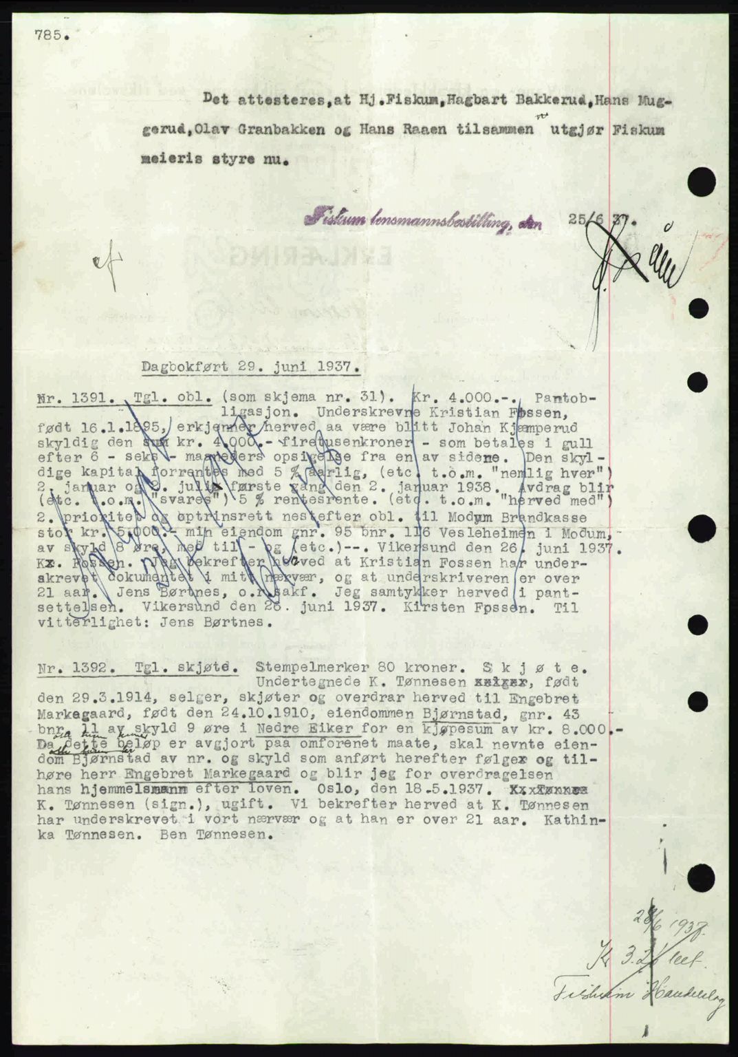 Eiker, Modum og Sigdal sorenskriveri, SAKO/A-123/G/Ga/Gab/L0035: Mortgage book no. A5, 1937-1937, Diary no: : 1391/1937