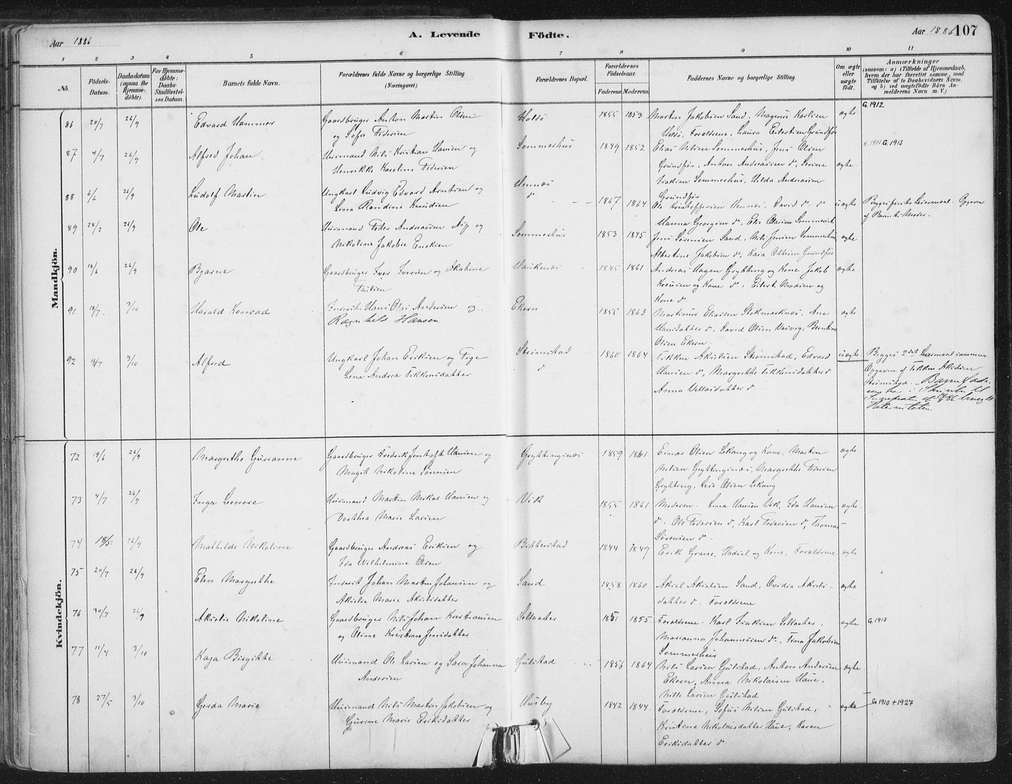 Ministerialprotokoller, klokkerbøker og fødselsregistre - Nordland, SAT/A-1459/888/L1244: Parish register (official) no. 888A10, 1880-1890, p. 107
