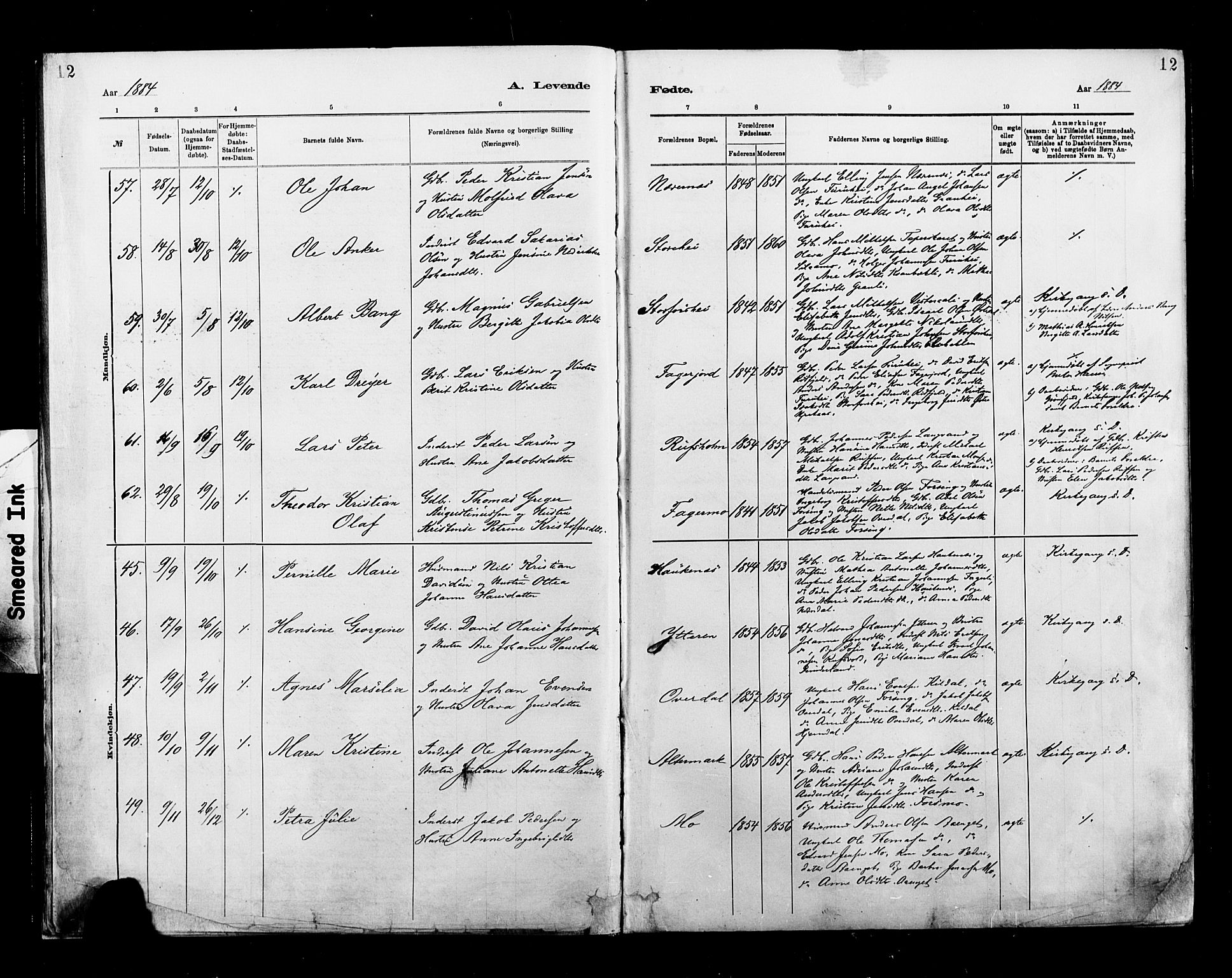 Ministerialprotokoller, klokkerbøker og fødselsregistre - Nordland, SAT/A-1459/827/L0400: Parish register (official) no. 827A12, 1883-1903, p. 12