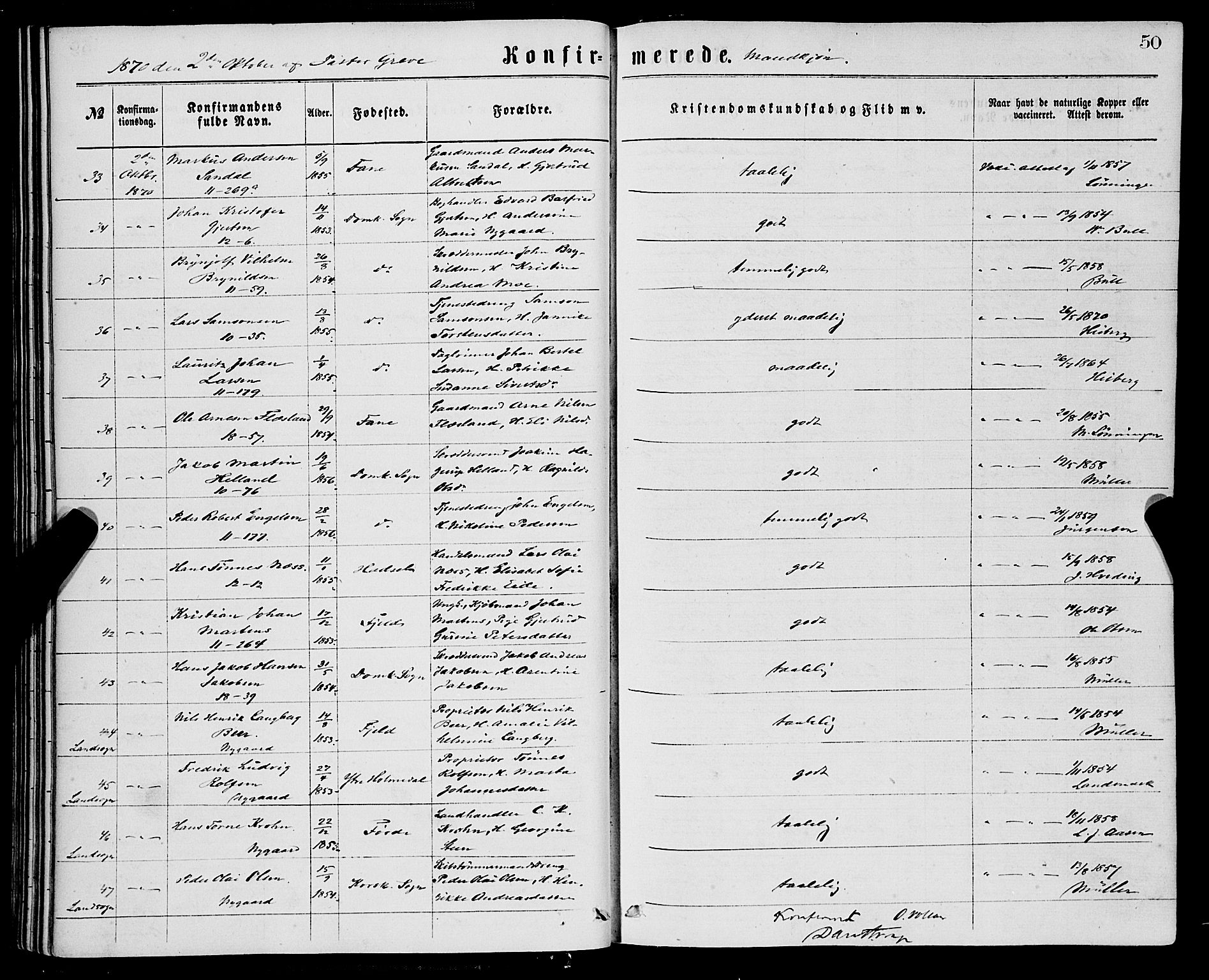 Domkirken sokneprestembete, AV/SAB-A-74801/H/Haa/L0029: Parish register (official) no. C 4, 1864-1879, p. 50