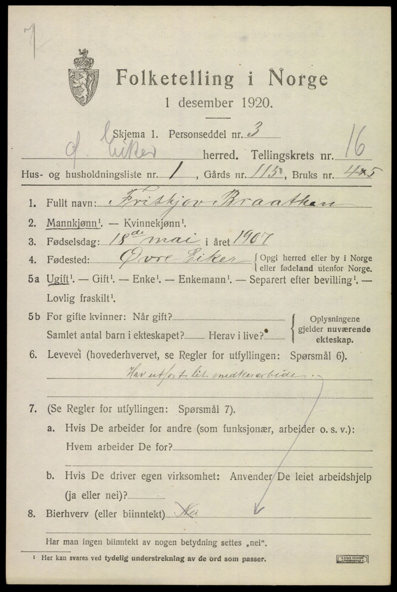 SAKO, 1920 census for Øvre Eiker, 1920, p. 20990