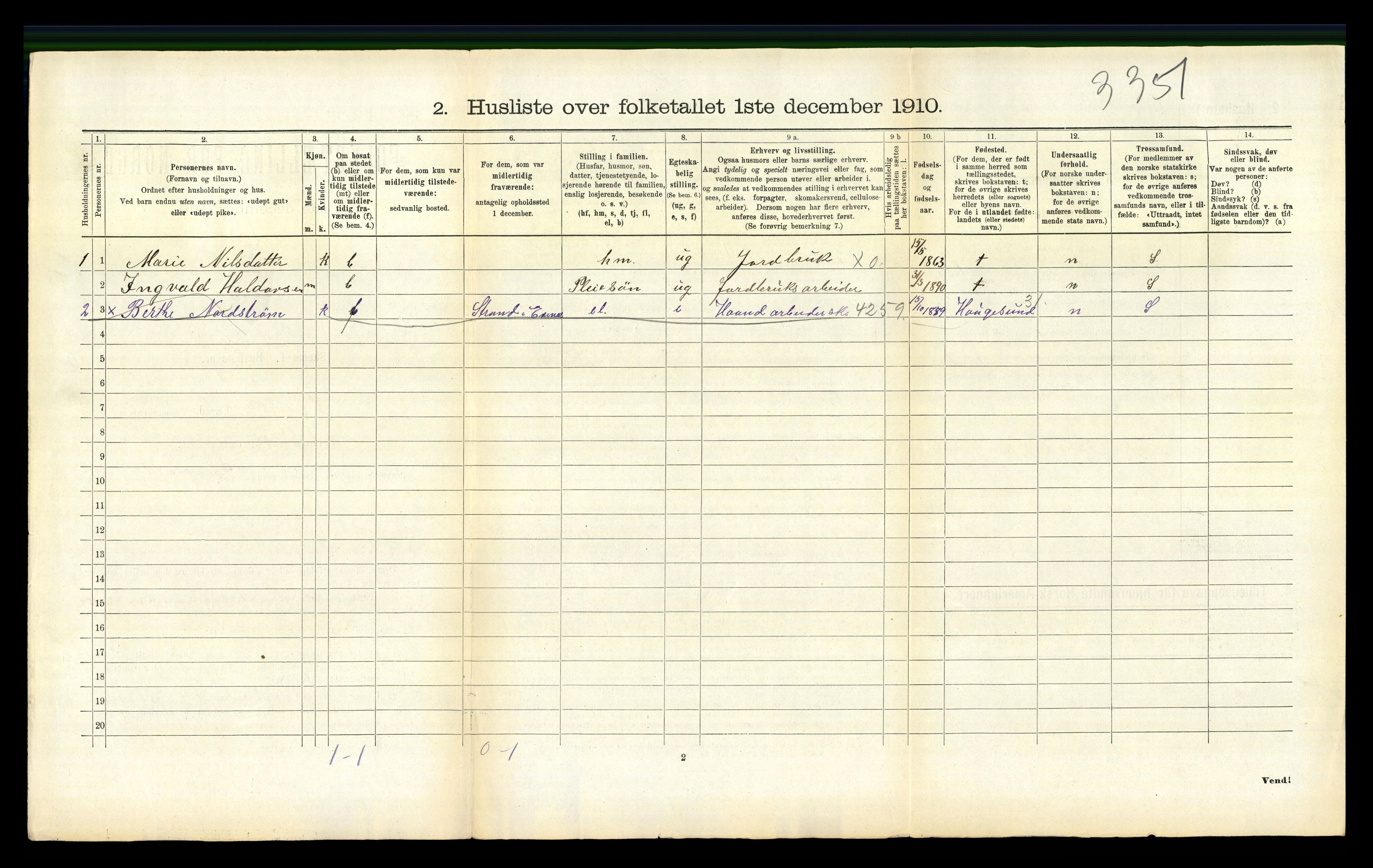 RA, 1910 census for Evenes, 1910, p. 366