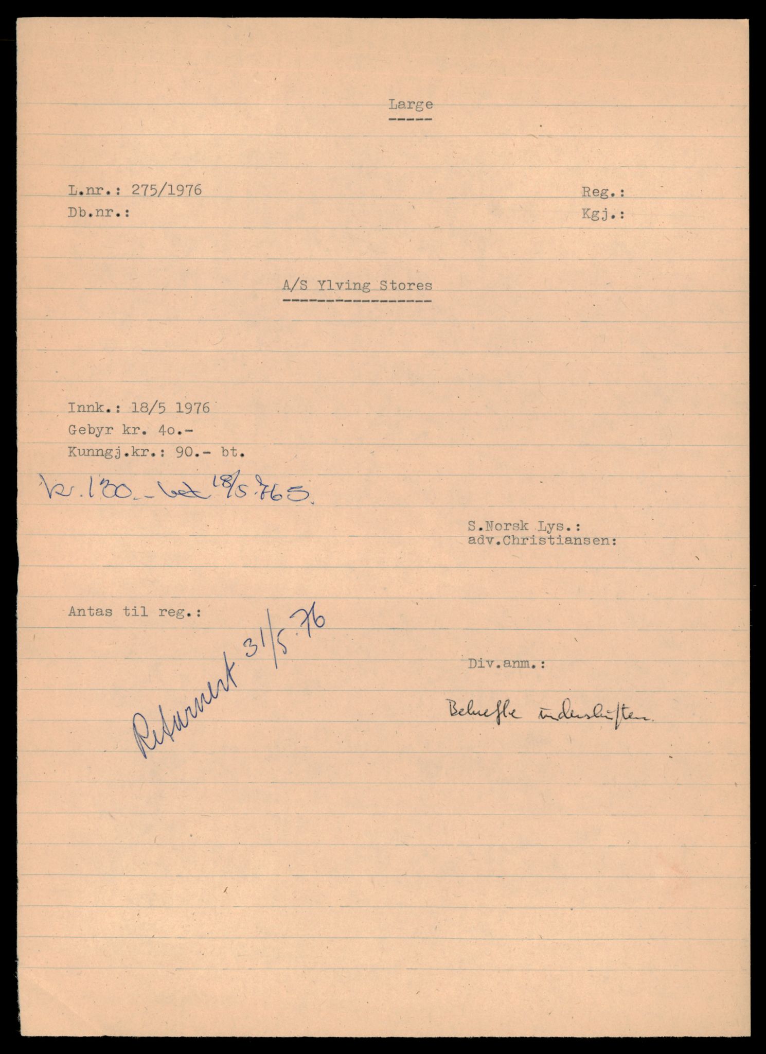 Asker og Bærum tingrett, AV/SAT-A-10379/K/Kf/L0003: Enkeltmannsforetak, aksjeselskap og andelslag, 1976-1977, p. 1