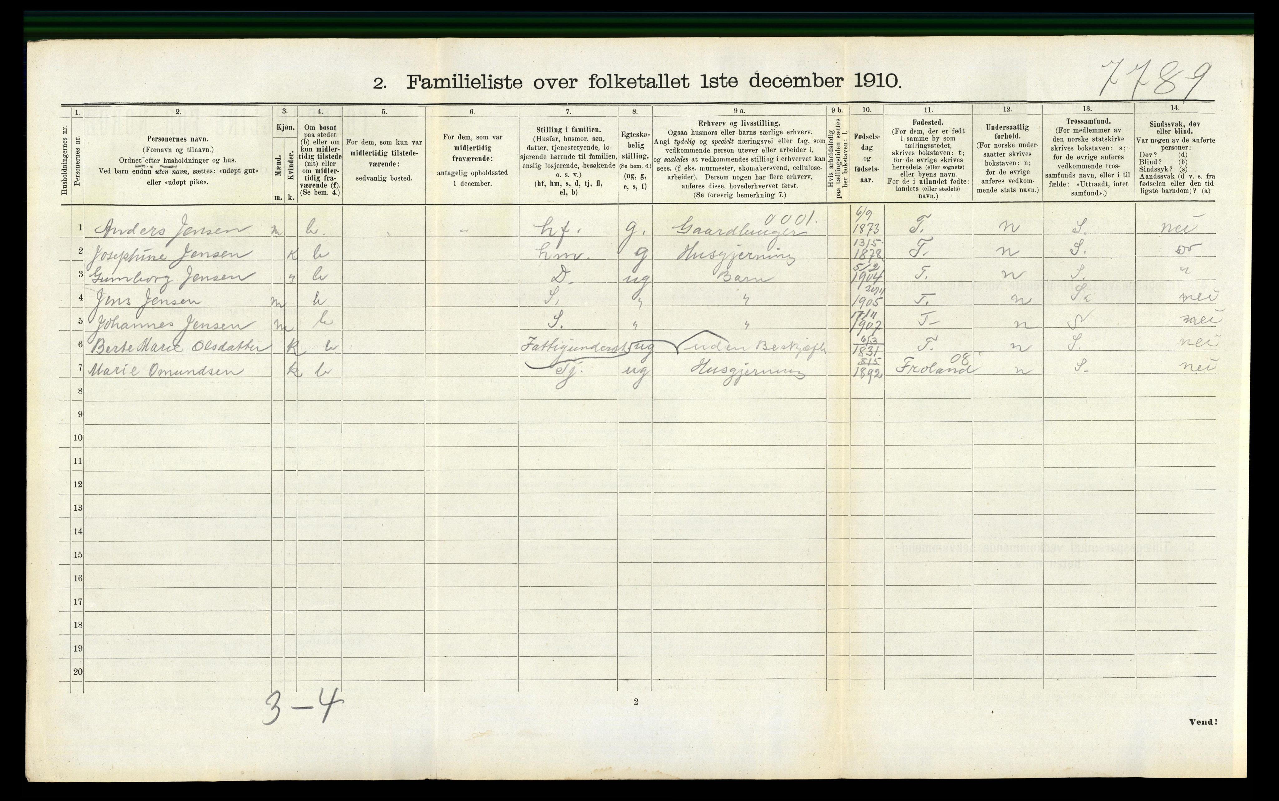 RA, 1910 census for Arendal, 1910, p. 7924